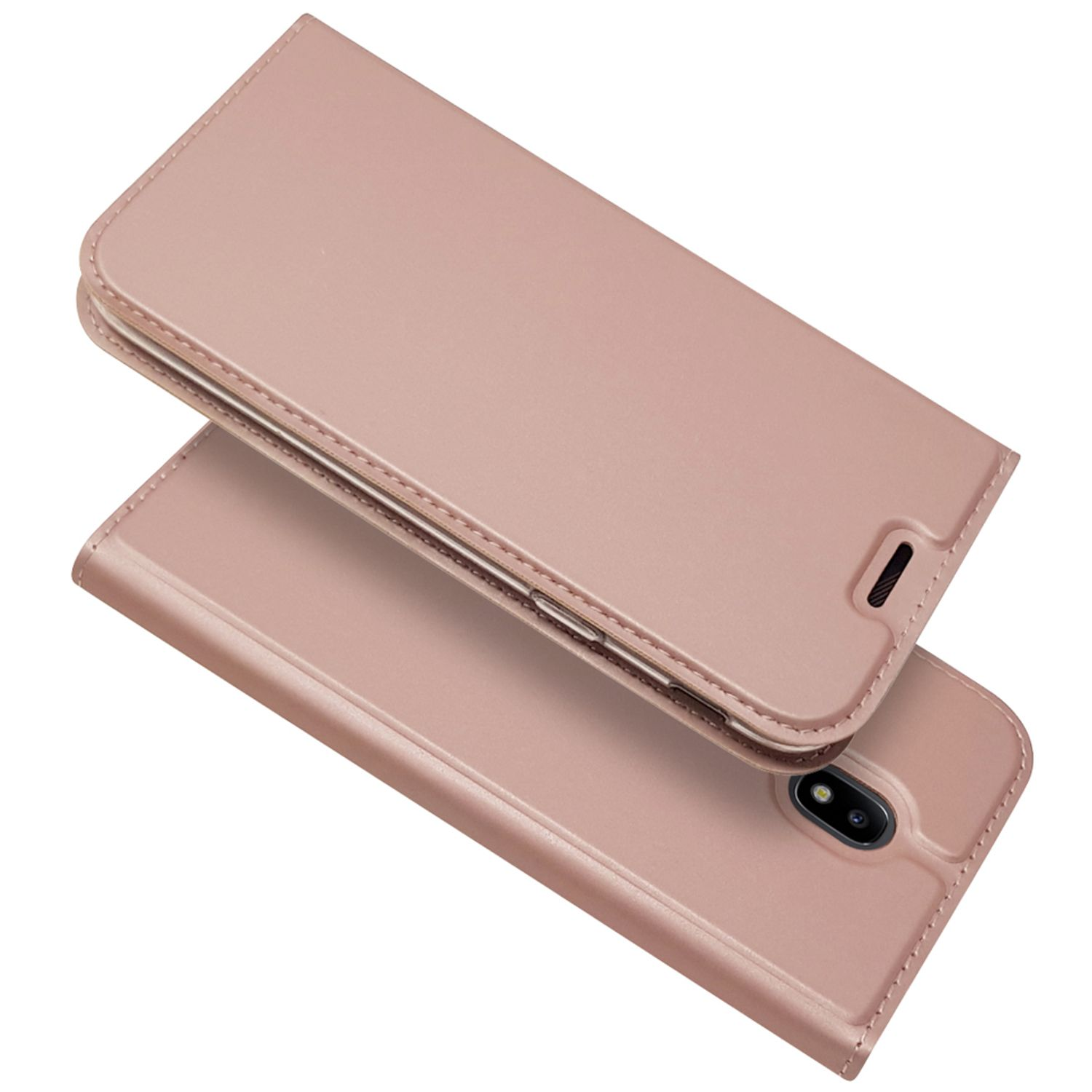 Eine rosa Handyhülle, zusammengeklappt. Zeigt das Telefon darin.