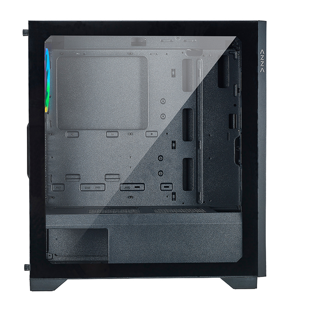 Case PC nero con pannello laterale in vetro, interno visibile. Logo ANTEC laterale.