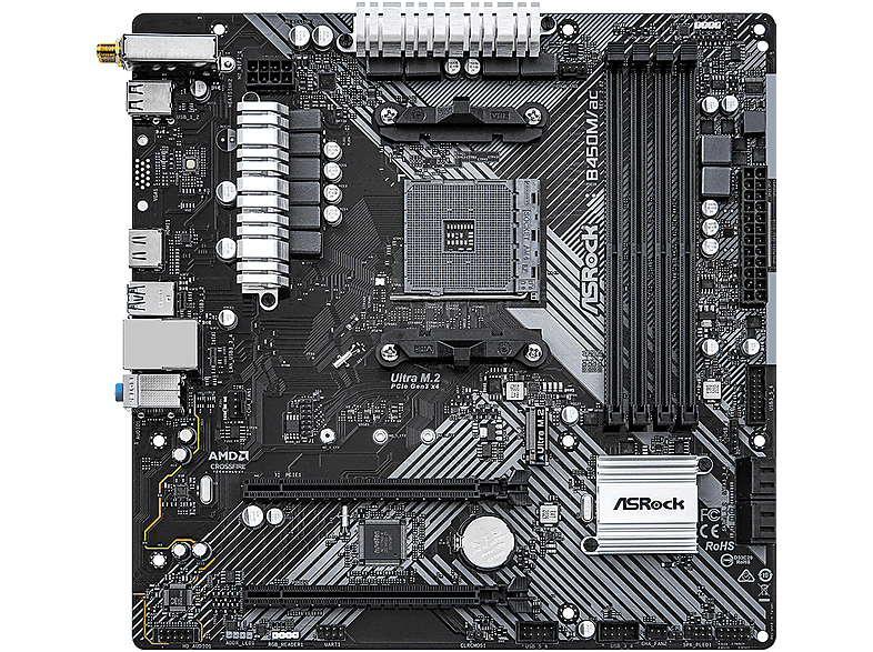 ASROCK B450M/ac - 2.0 - Motherboard - micro ATX - Socket AM4 - AMD B450 Chipsatz - USB Motherboard Schwarz