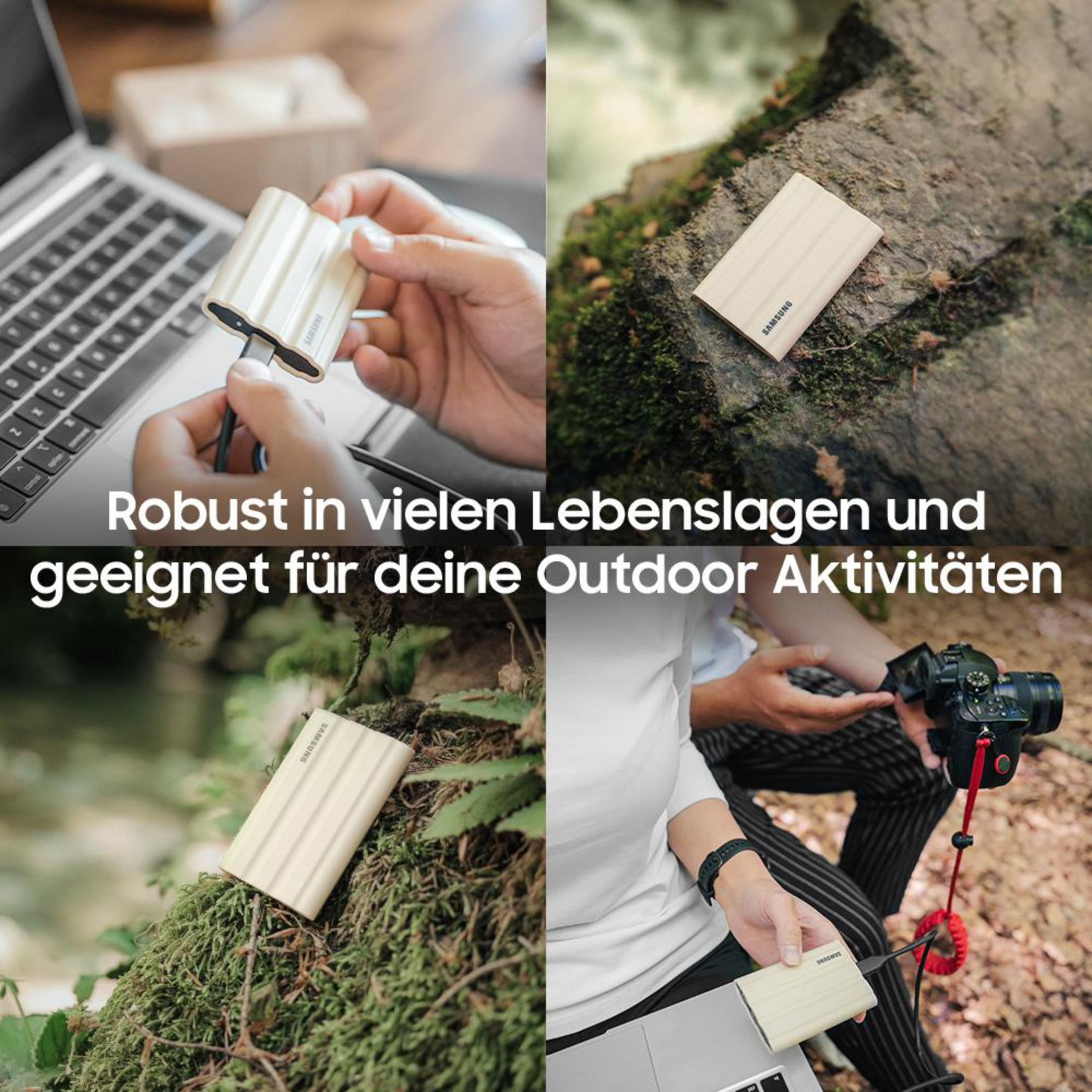 Wiele zdjęć pokazujących beżowy dysk twardy w użyciu, z nakładką tekstową.