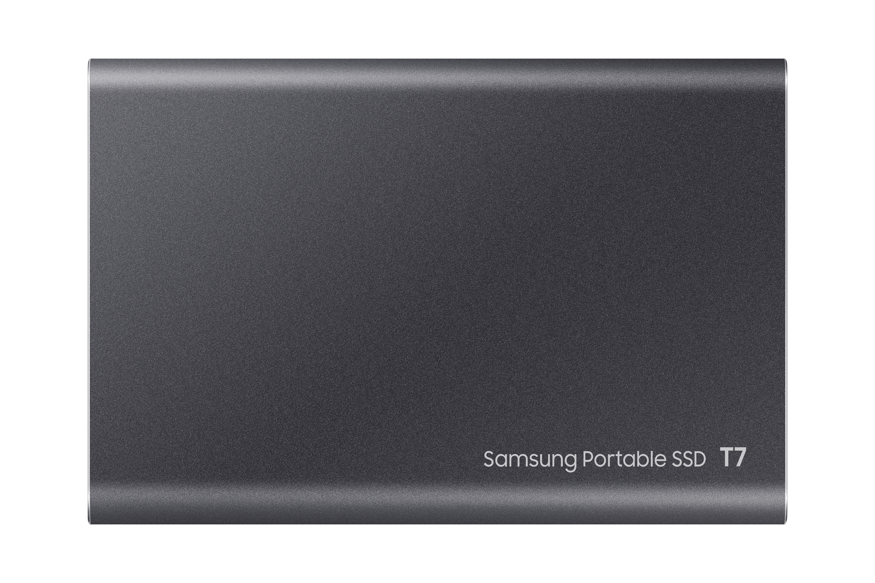 SSD portatile grigio scuro con il logo Samsung.