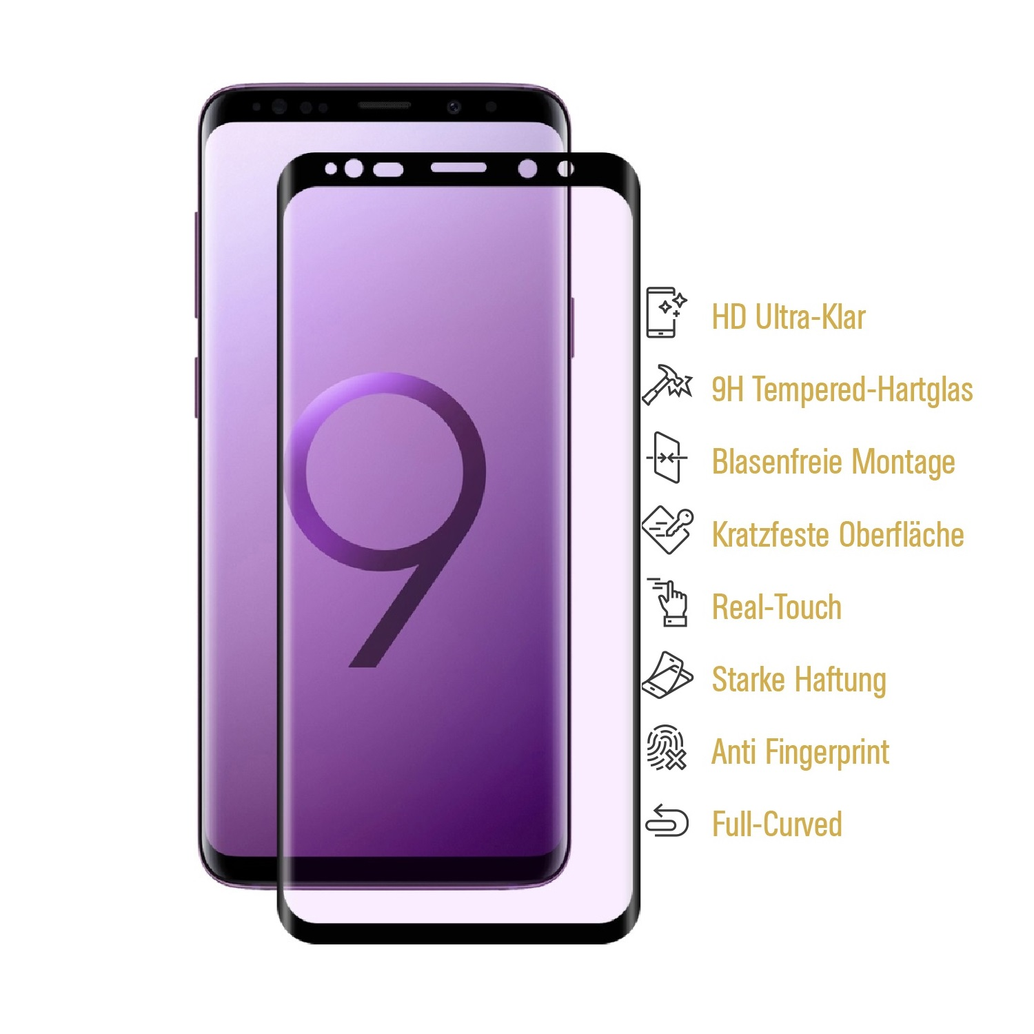 Zwei Telefone mit Displayschutzfolien-Overlay. Weißer Hintergrund.