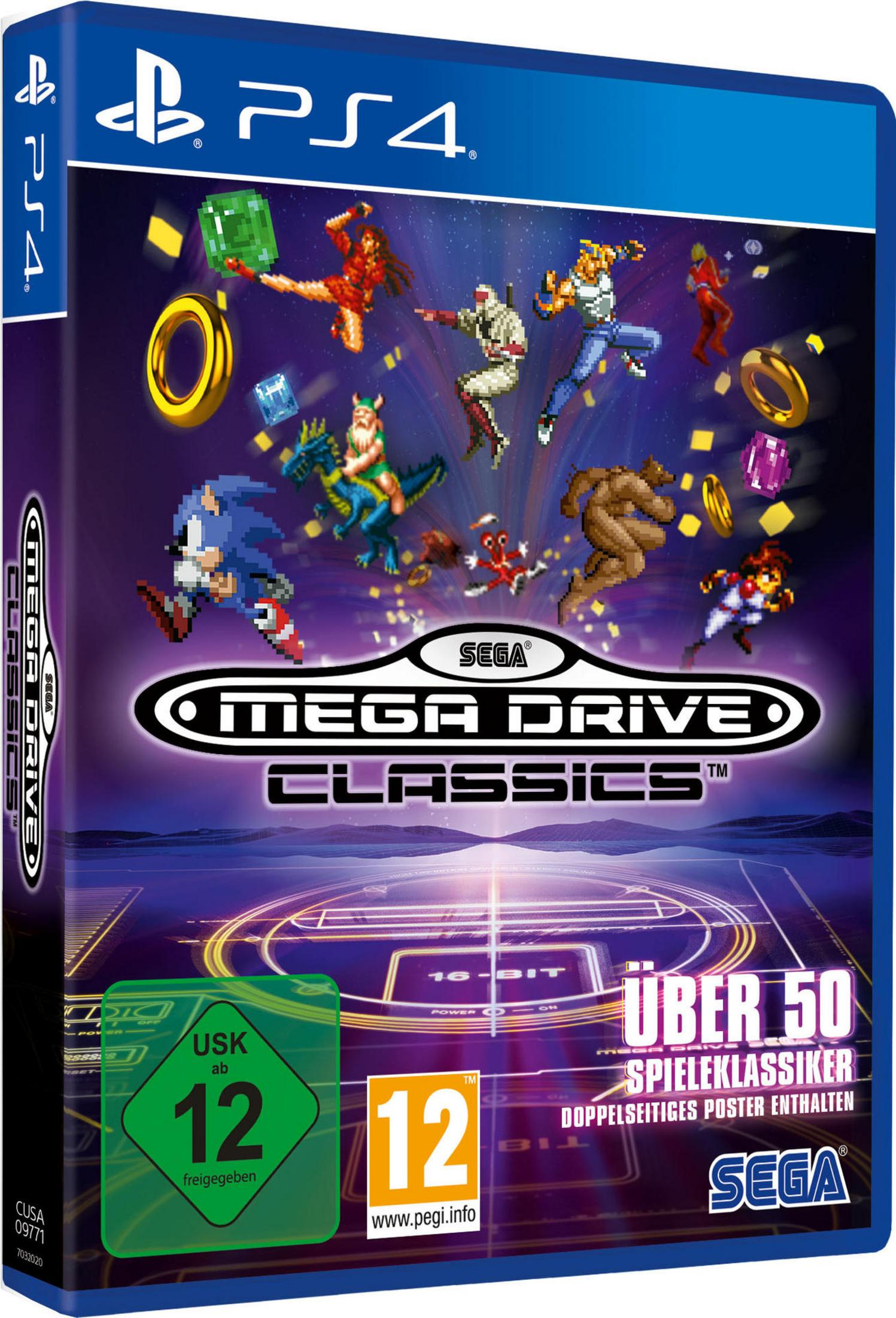 Pudełko z grą Mega Drive Classics na PS4. Zawiera postacie i logo.