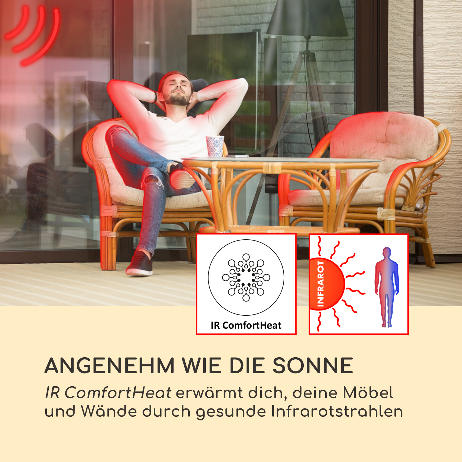Mann, der sich unter Heizung entspannt.