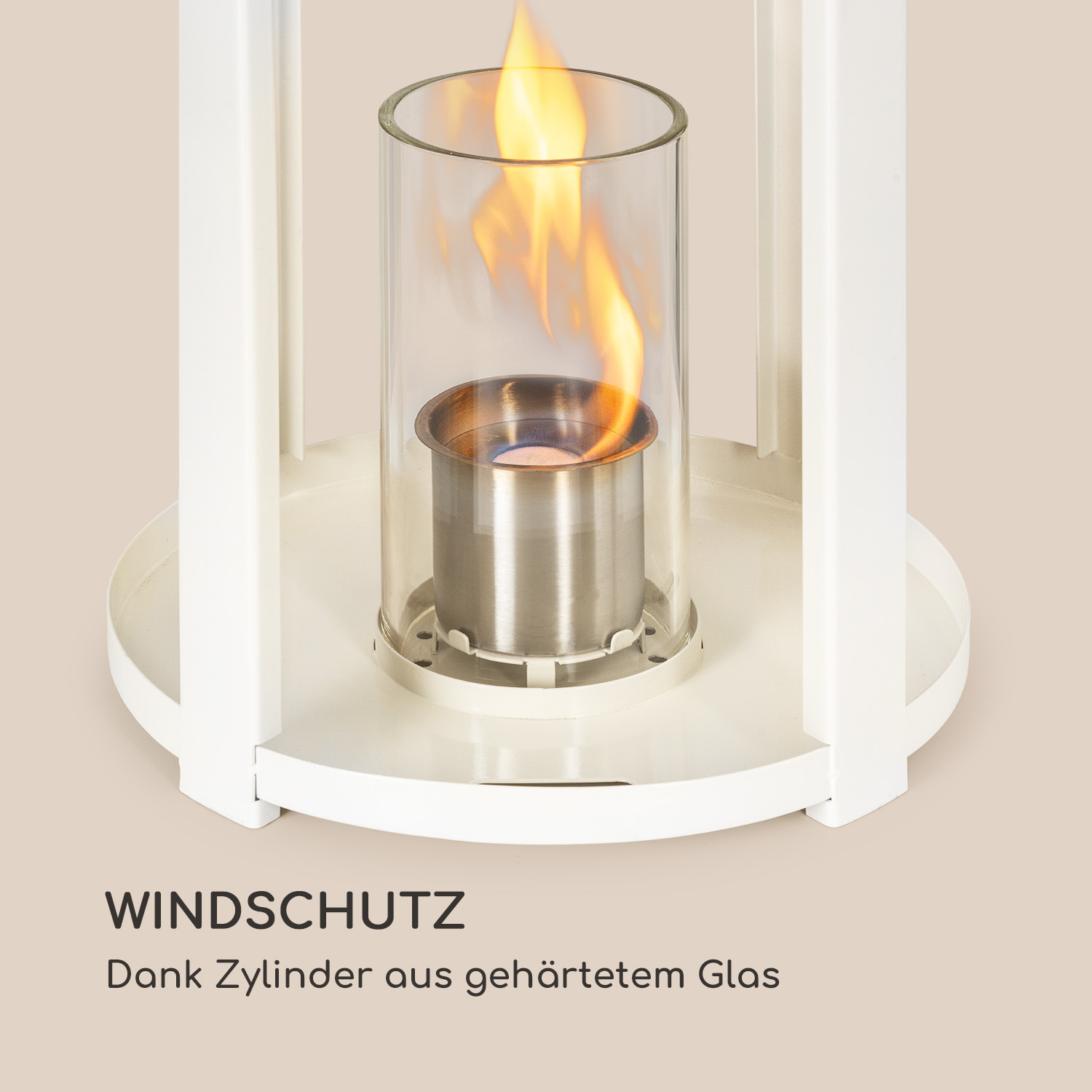 Flamme in weißer Laterne.