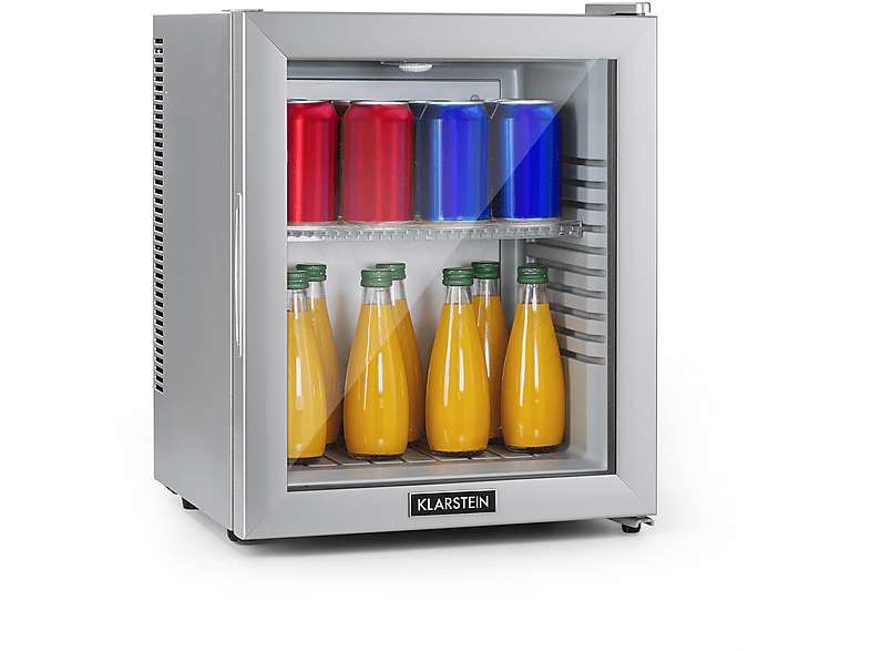 KLARSTEIN Brooklyn 24 Mini-Kühlschrank (E, 47 cm hoch, Silber-Metallic)