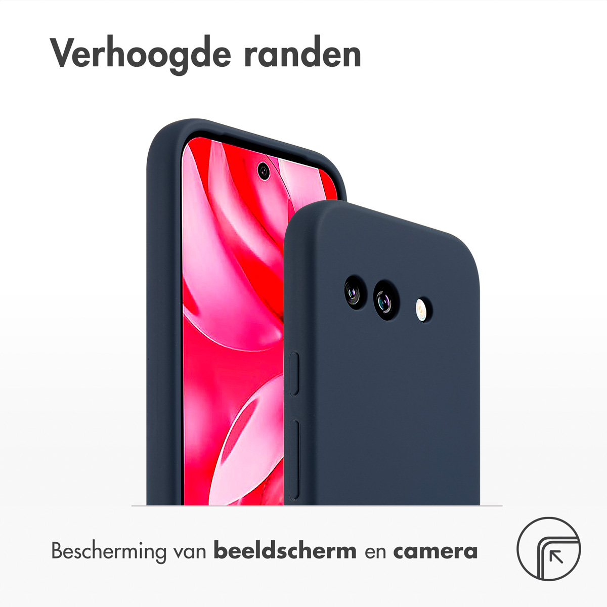 Custodia per telefono blu navy con sfondo rosa.