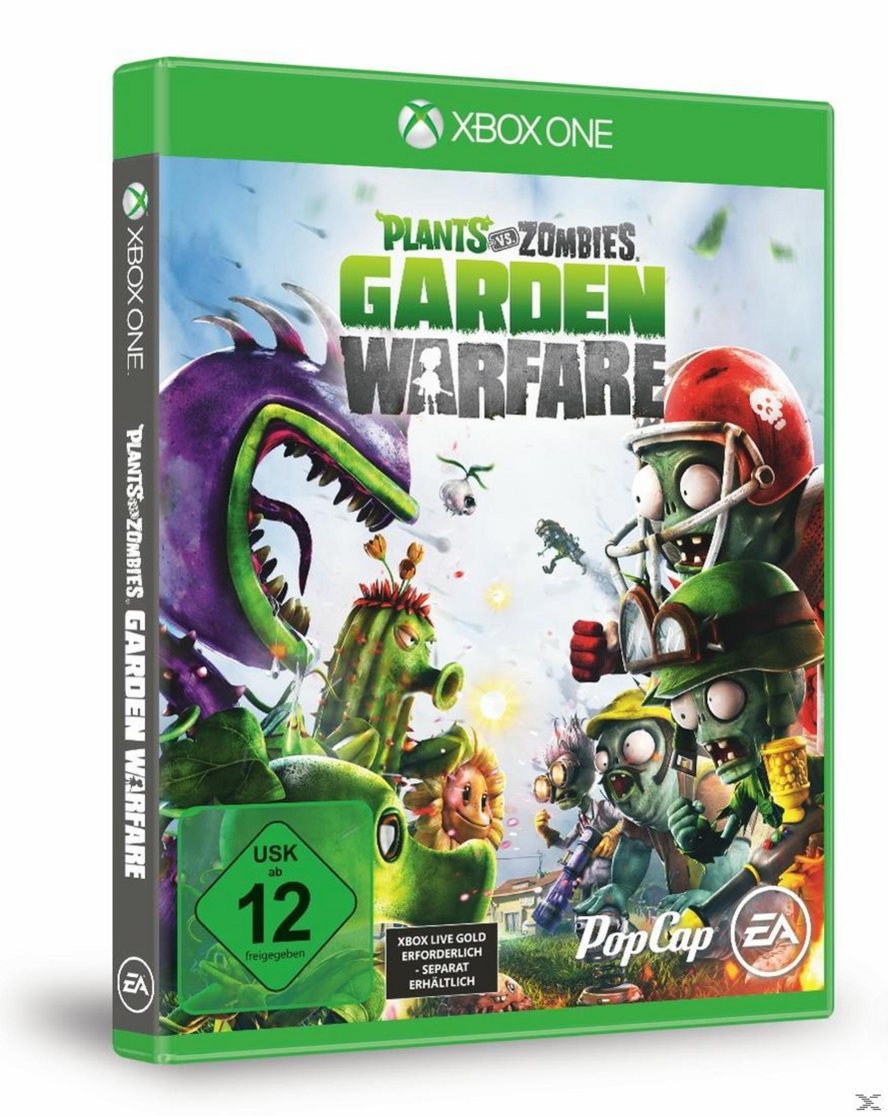 Plants vs. Zombies: Garden Warfare Xbox One Spielcover. Zeigt verschiedene Pflanzen- und Zombie-Charaktere.