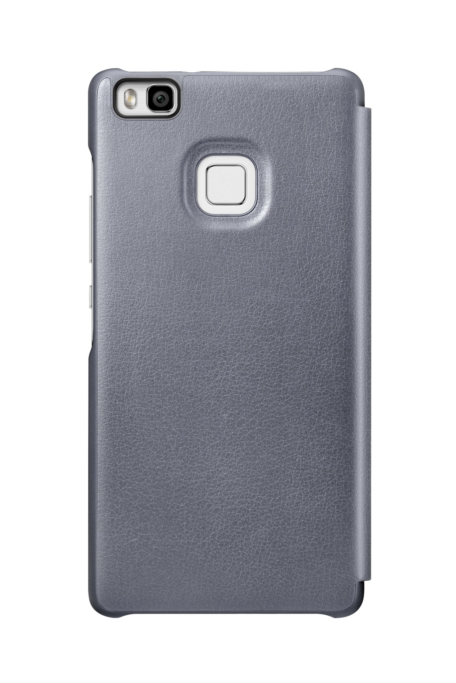 Graue Handyhülle mit Kameraausschnitt und Fingerabdrucksensor. Sie ist vor weißem Hintergrund.