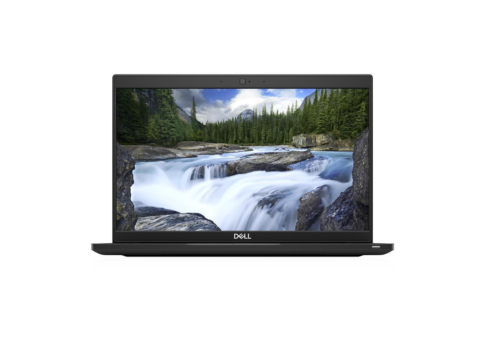Schwarzer Dell-Laptop mit Wasserfallszene. Weißer Hintergrund.