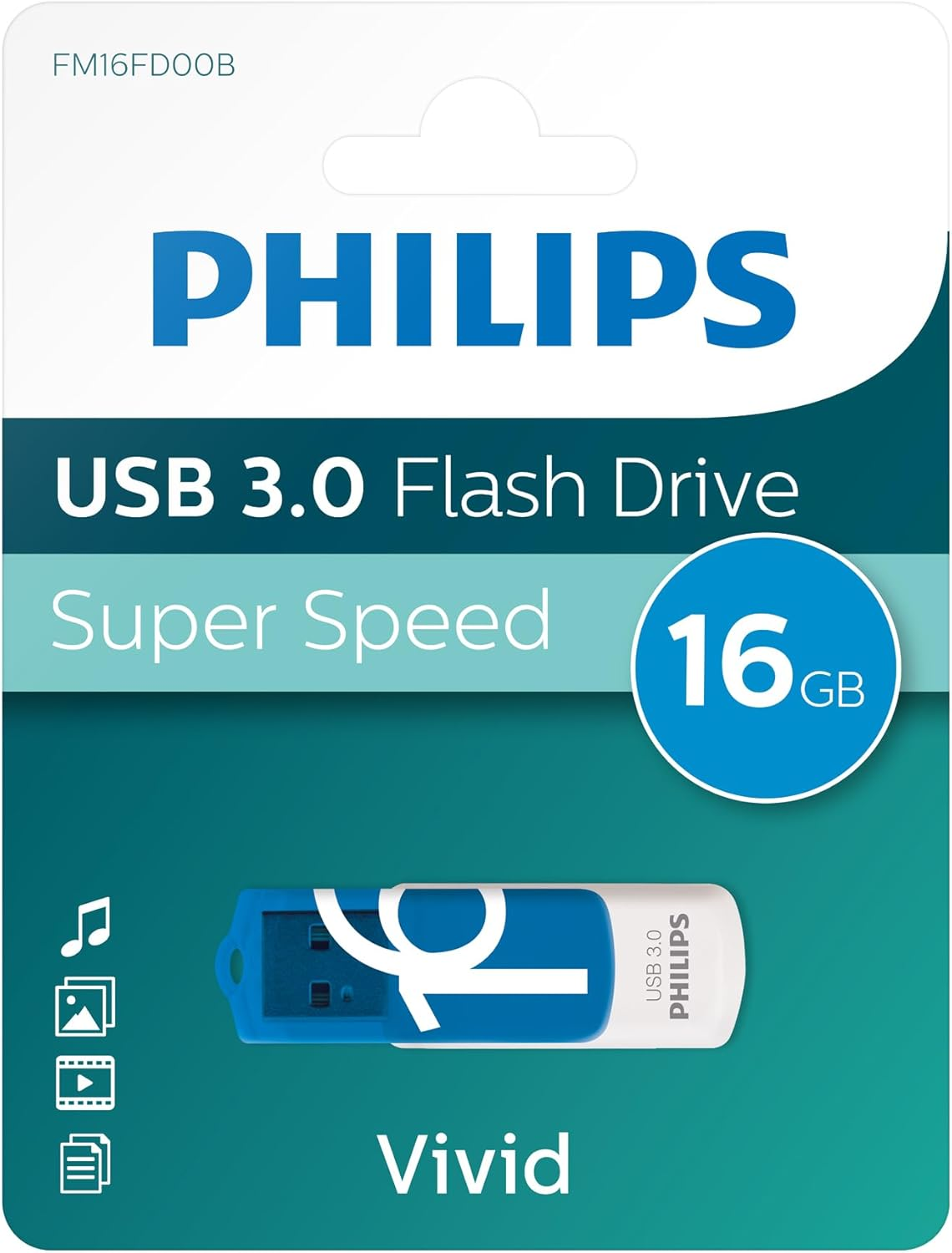 Opakowanie Philips USB 3.0 Flash Drive. Dysk jest niebiesko-biały.