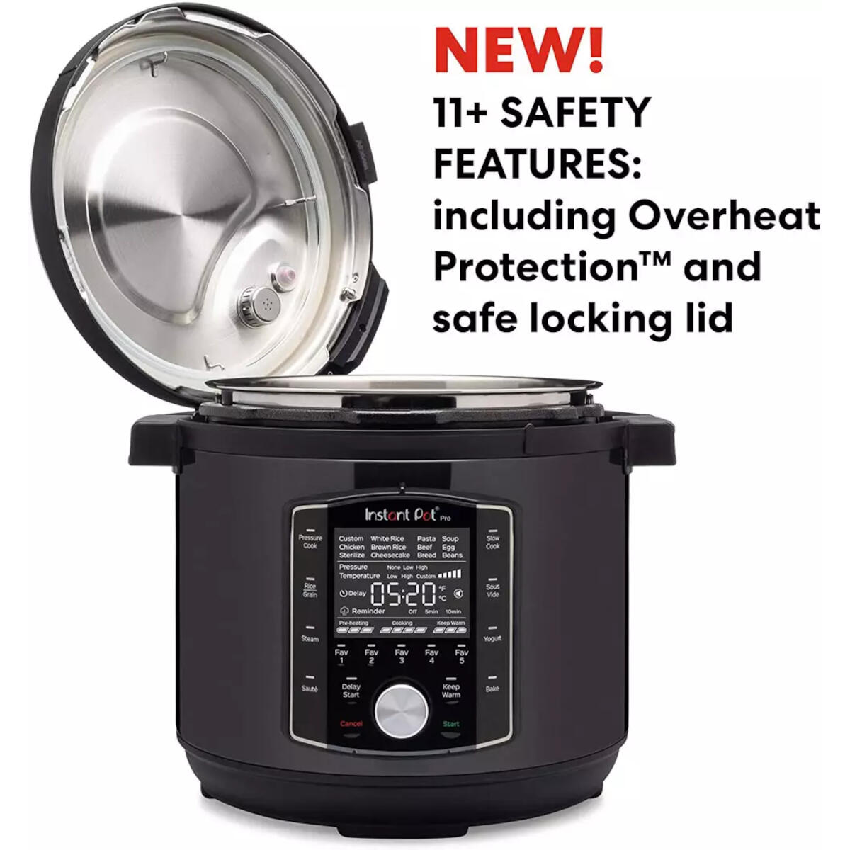 Zwarte Instant Pot, open deksel.