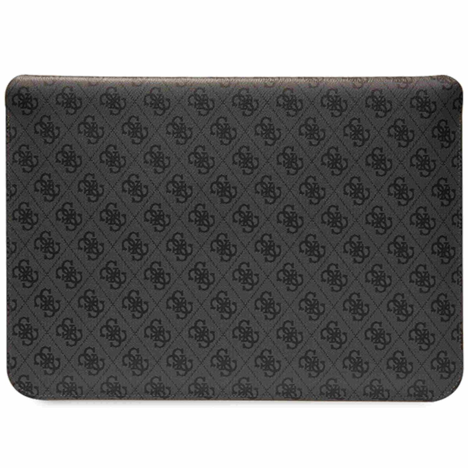 Custodia per laptop Guess nera e grigia. Motivo ripetuto. Sfondo bianco.