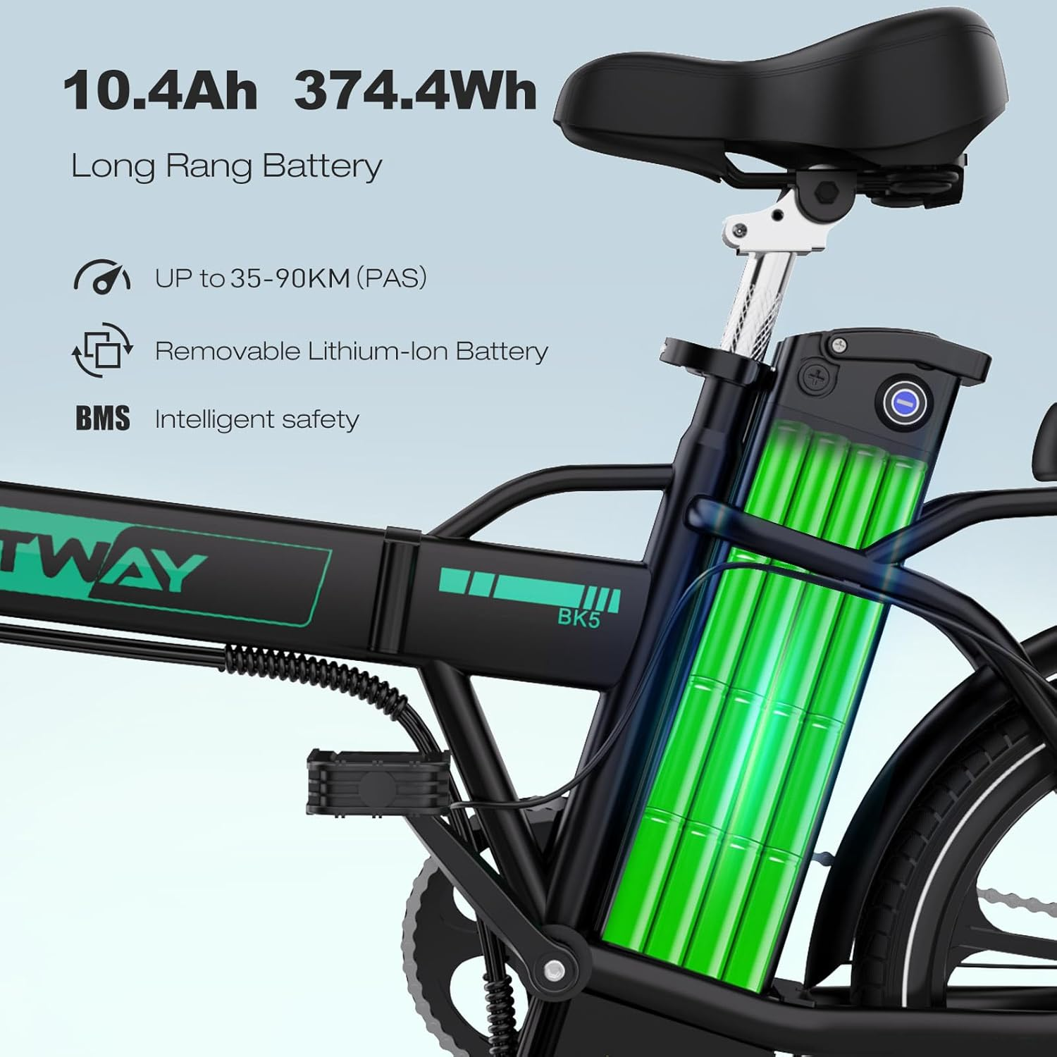 Bicicletta pieghevole HITWAY BK5 Bicicletta Elettrica Pieghevole 16” Adulto  E Bike con Li-Batteria 10,4Ah/36V, 35-90 km