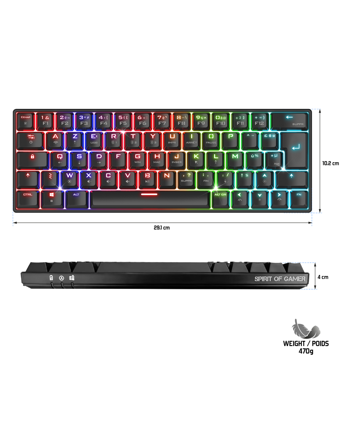 Teclado gaming SPIRIT OF GAMER XPERT-K200, Inalámbrico, Teclas  iluminadas, Negro