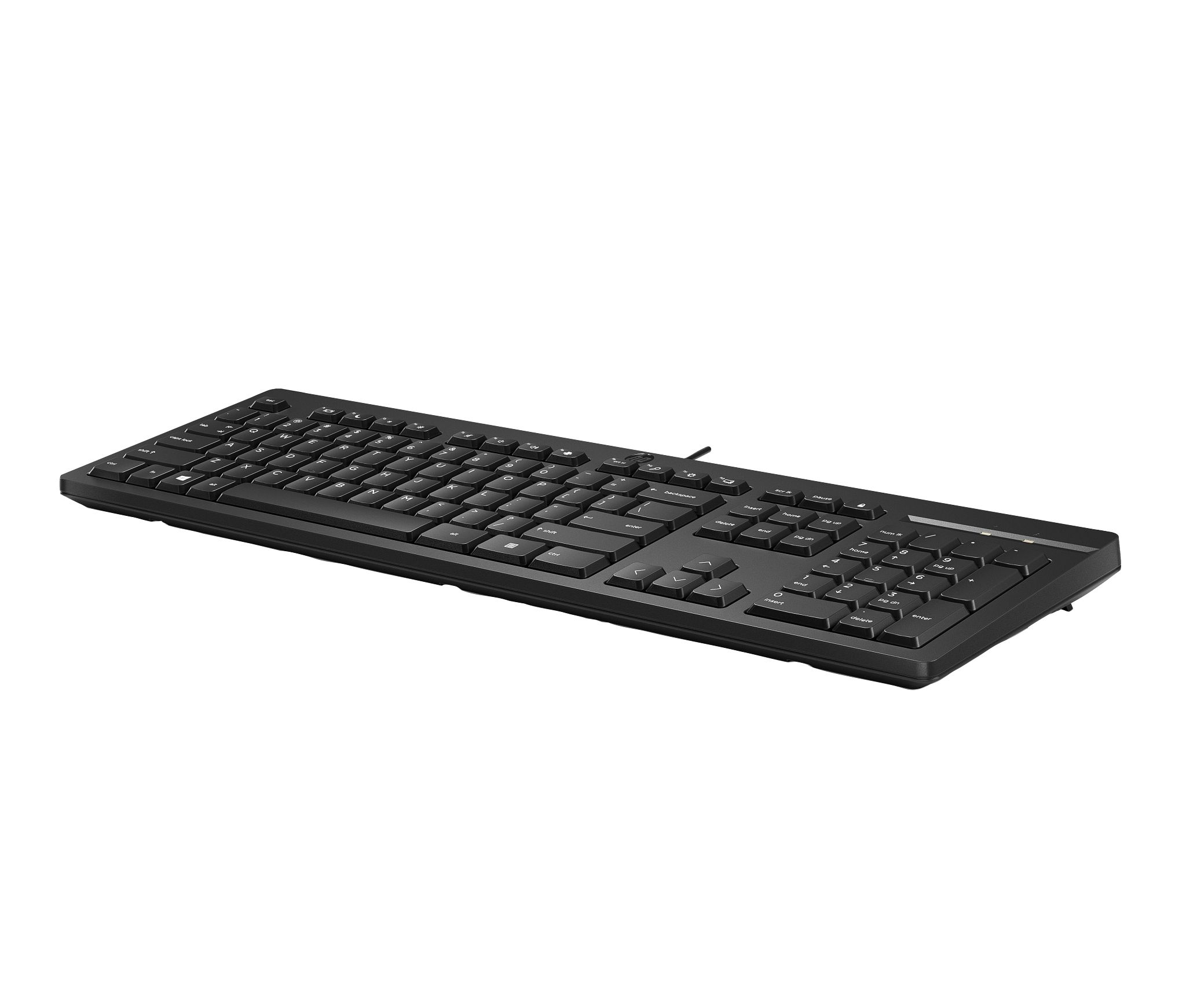 Teclado negro sobre fondo blanco. Teclas con letras y números.