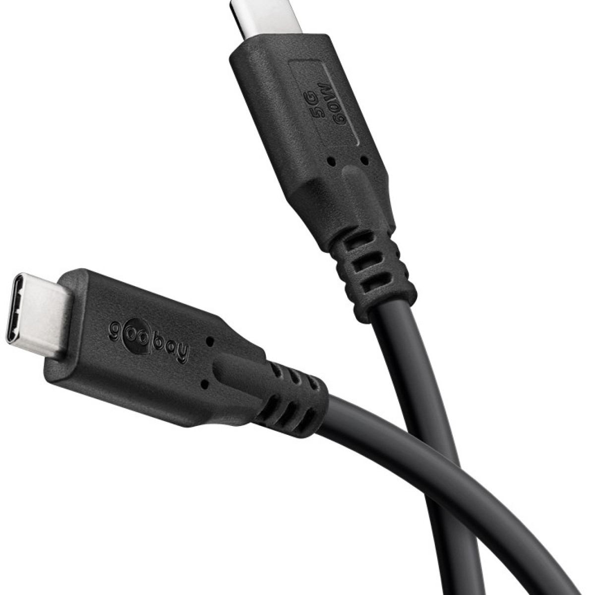 Zwei schwarze USB-C-Kabel mit Steckern auf weißem Hintergrund.