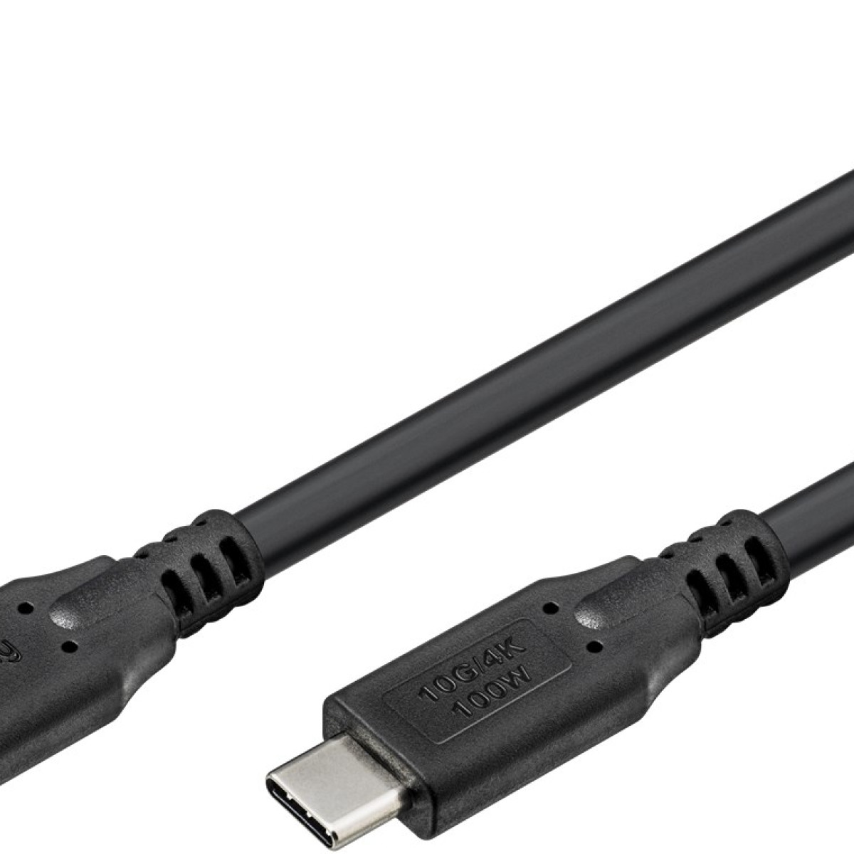 Nahaufnahme eines schwarzen USB-C-Kabels mit Anschlüssen.