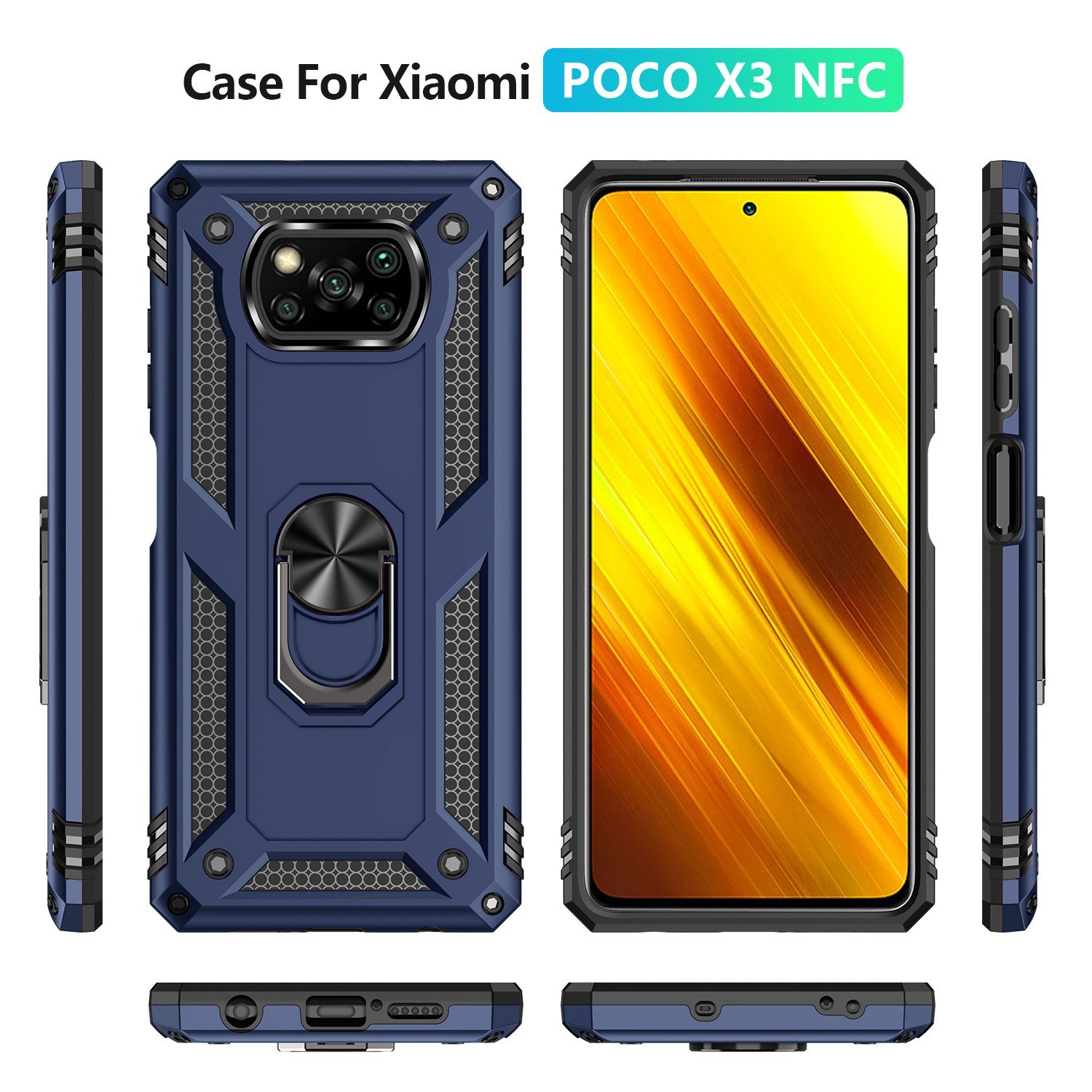 Funda para Xiaomi POCO X3 NFC. Se muestran múltiples vistas de la funda.