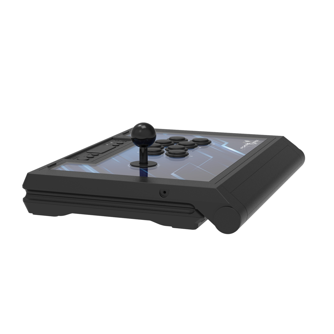 Czarny joystick arcade z joystickiem i przyciskami.