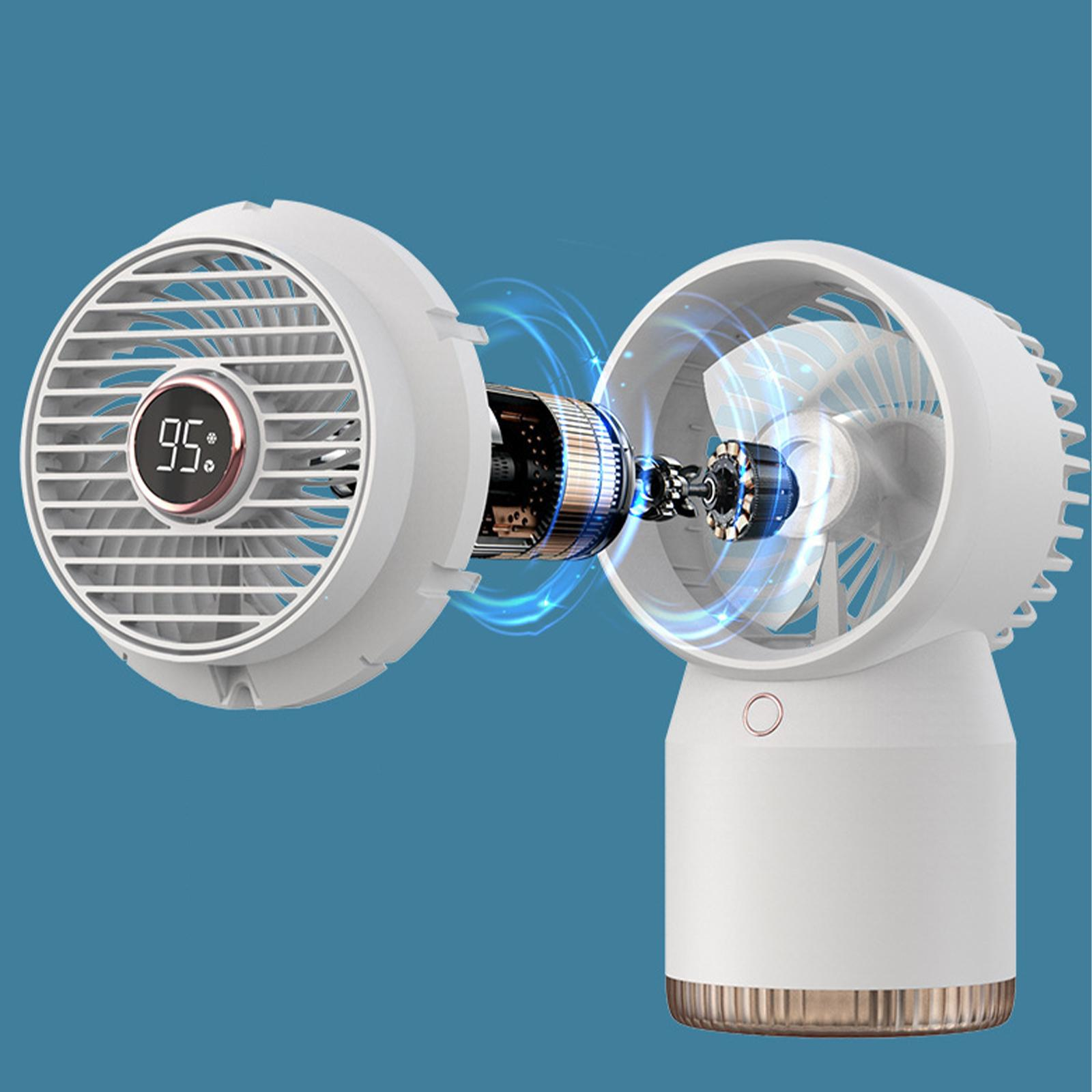 Ein weißer Mini-Ventilator. Der Ventilator ist explodiert, um die Innenstruktur mit leuchtendem Licht zu zeigen.