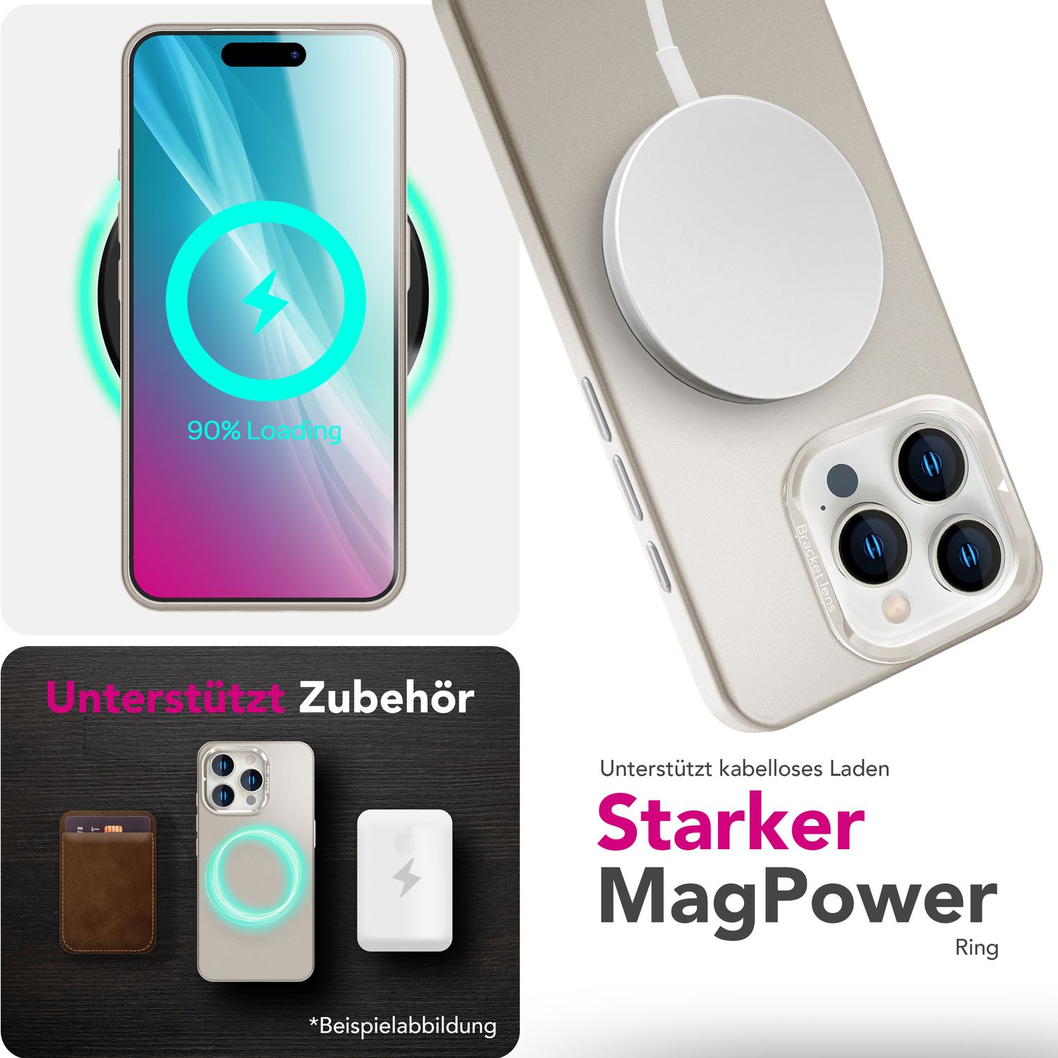 Handyhülle mit MagPower Ring, weiß und silber.