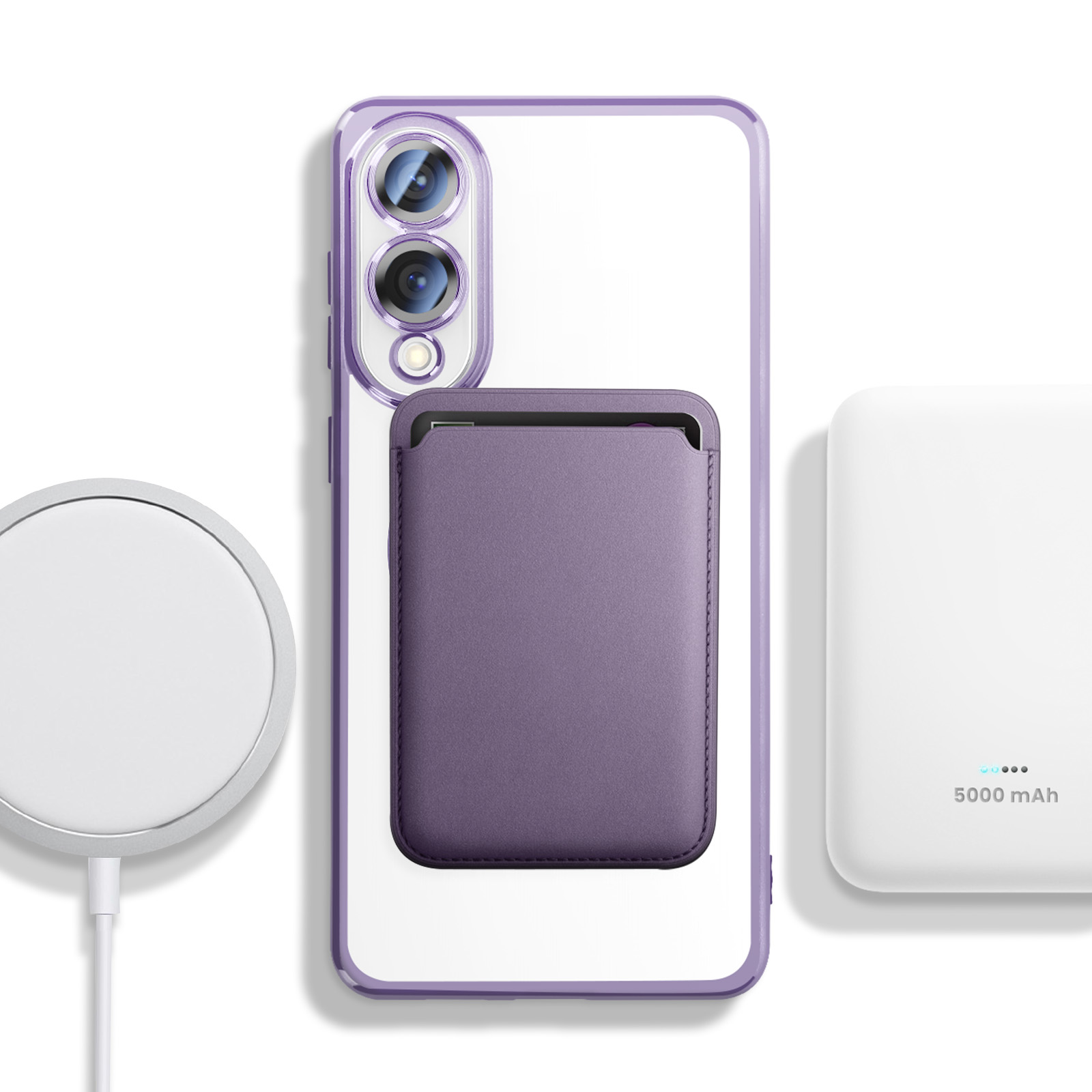 Custodia per telefono con porta carte e caricatore wireless.