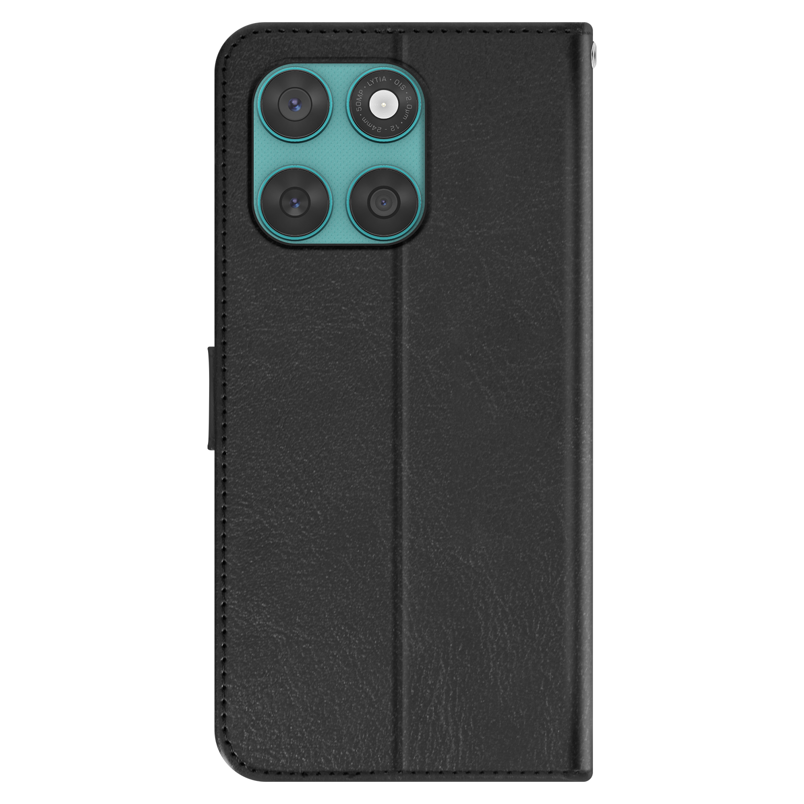 Custodia nera con quattro lenti della fotocamera verdi.