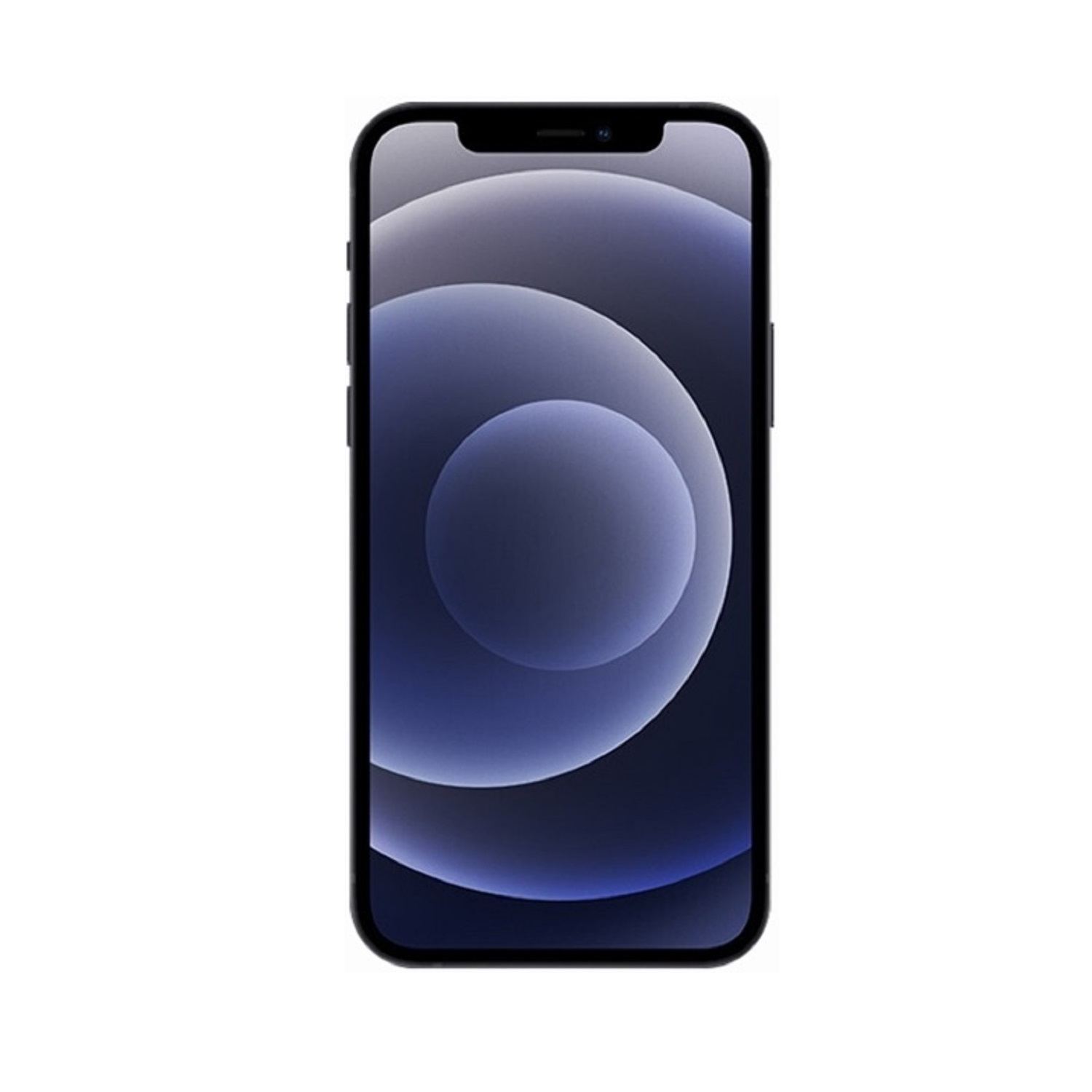 Ein schwarzes Telefon mit dunkelblauem Bildschirm, der einen verschwommenen Hintergrund zeigt.