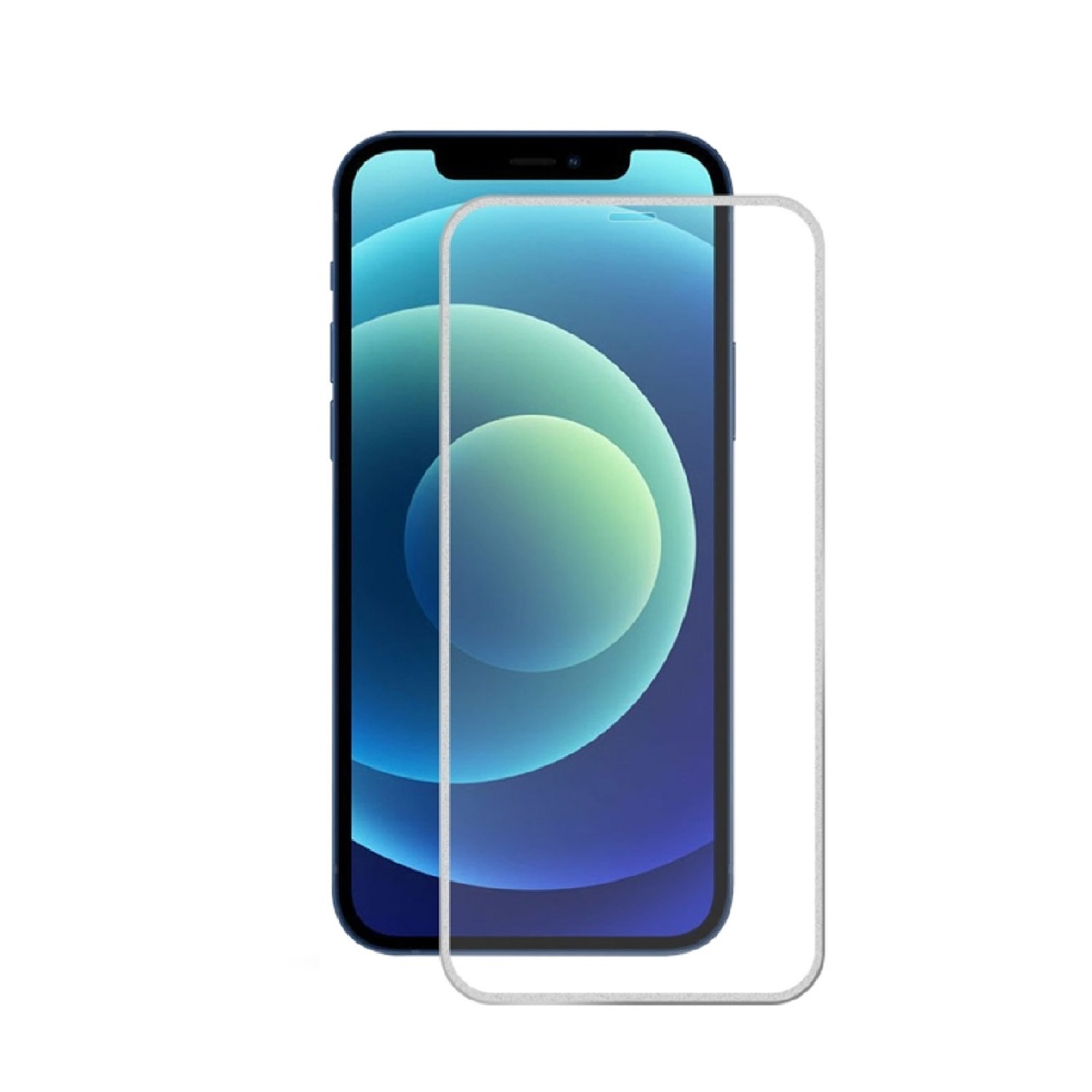 Ein Telefon mit angebrachtem Displayschutz, mit einer klaren Umriss des Protectors sichtbar.