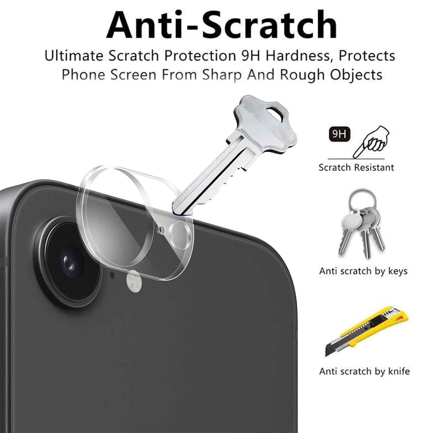 Ein Telefon mit Displayschutz. Schlüssel und ein Messer zeigen Kratzfestigkeit.