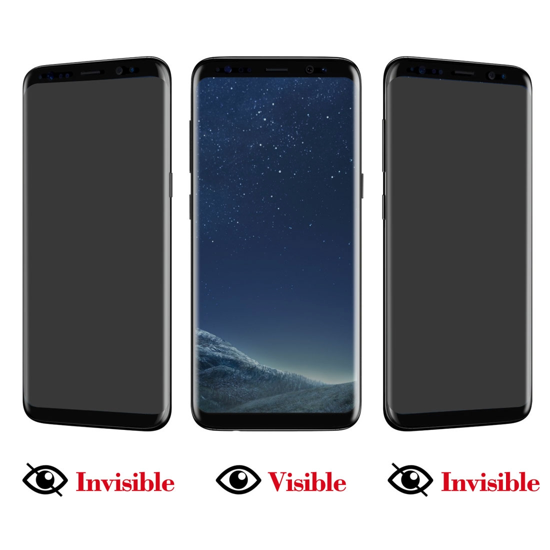 Drei Telefone, eines mit sichtbarem Sternenhimmel. Die anderen beiden sind schwarz.