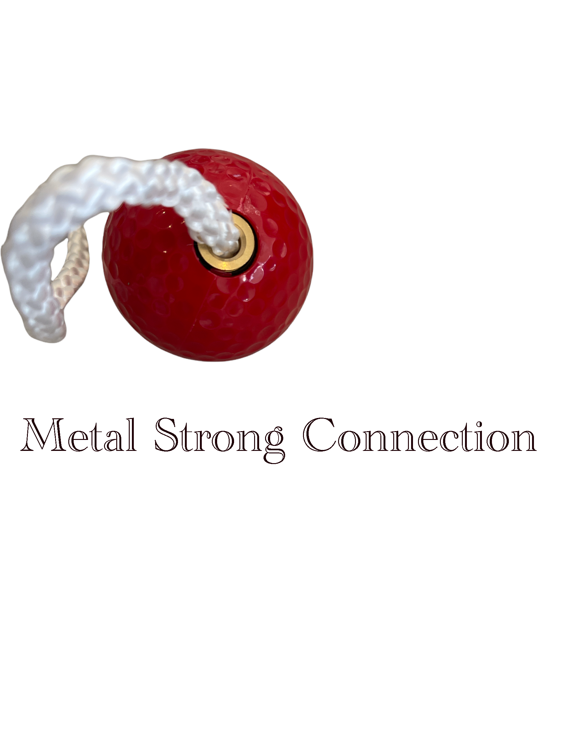 Roter Leitergolfball mit weißem Seil und starker Metallverbindung.