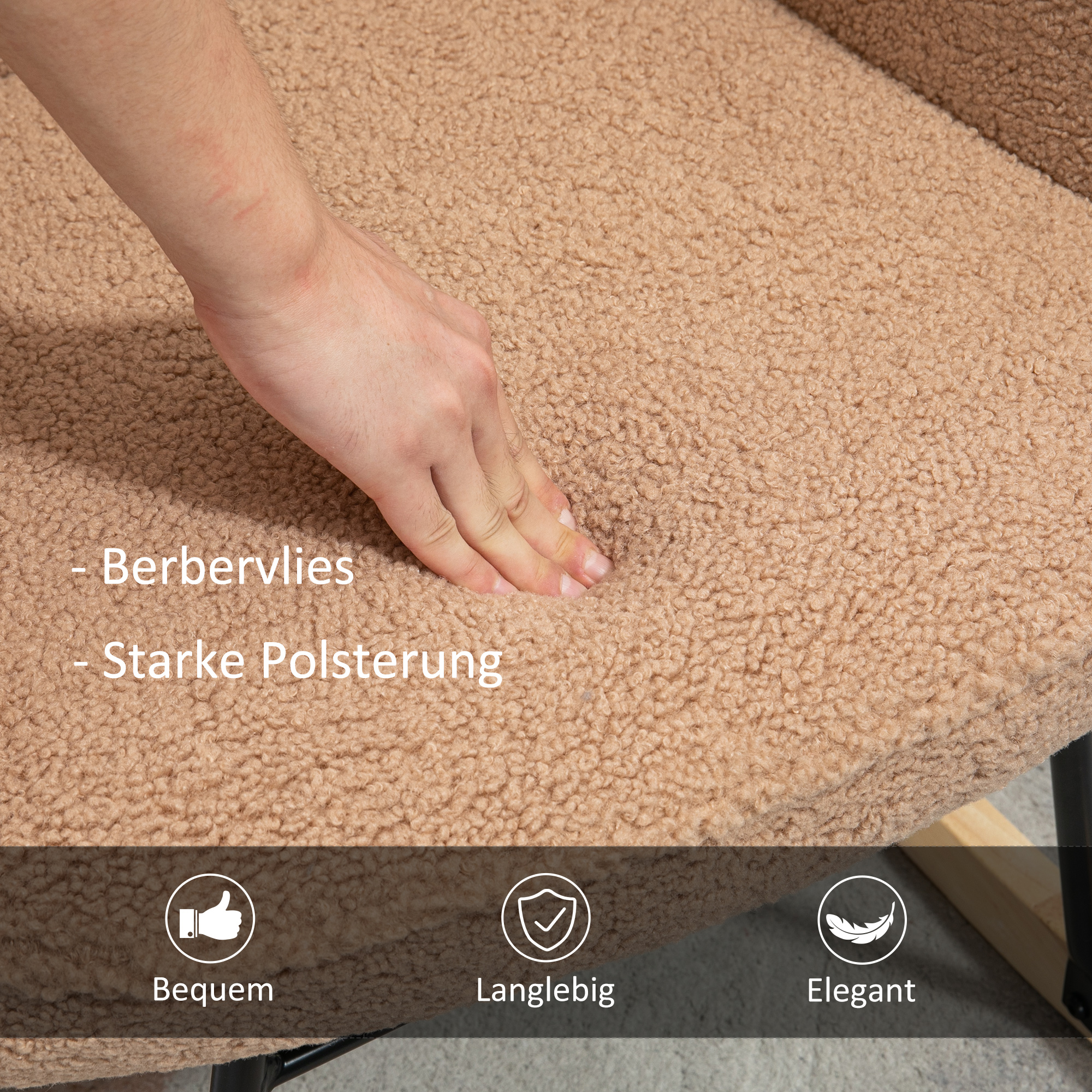 Hand berührt weichen beigen Stoff, Text über Berberfleece.