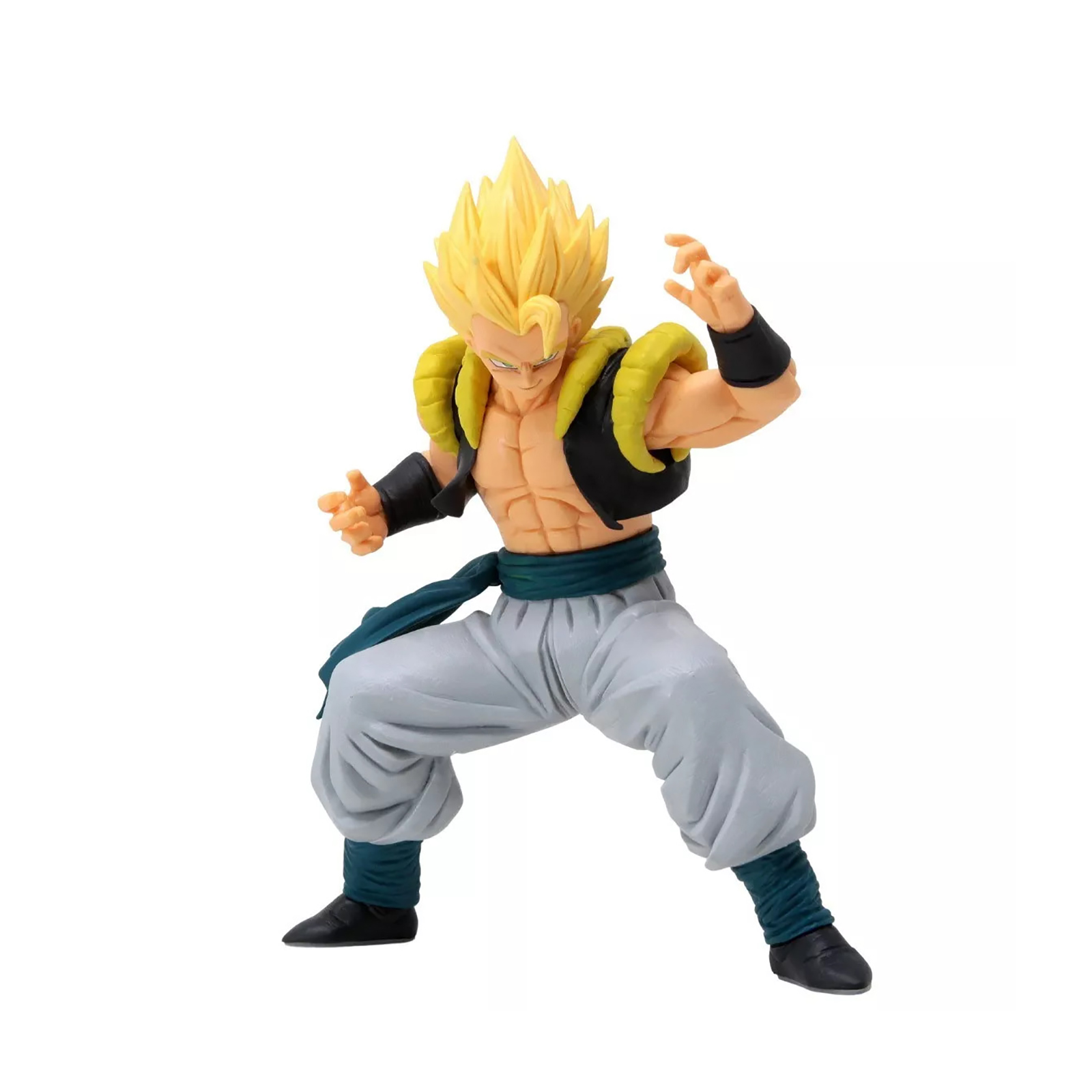 Anime-Figur eines gelbhaarigen Mannes in Kampfhaltung. Muskelaufbau, dynamische Pose.