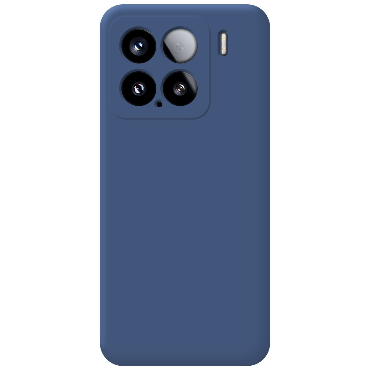 Una custodia per telefono blu navy con quattro lenti e un flash.