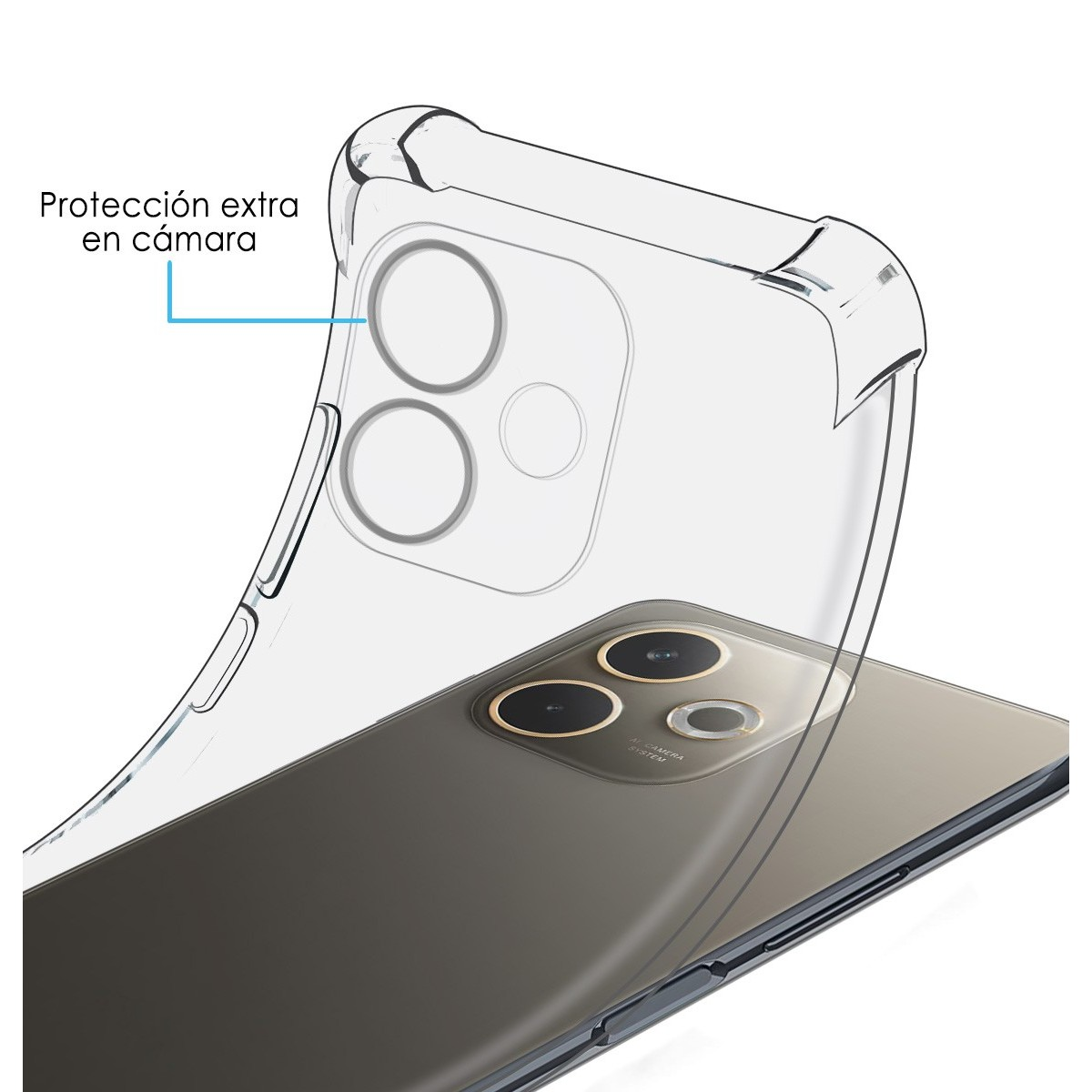 Custodia per telefono con design trasparente, uno strato di protezione extra per la fotocamera.