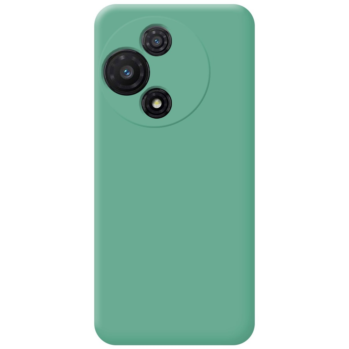 Custodia per telefono verde con tre fotocamere. Nessuno schermo del telefono visibile.