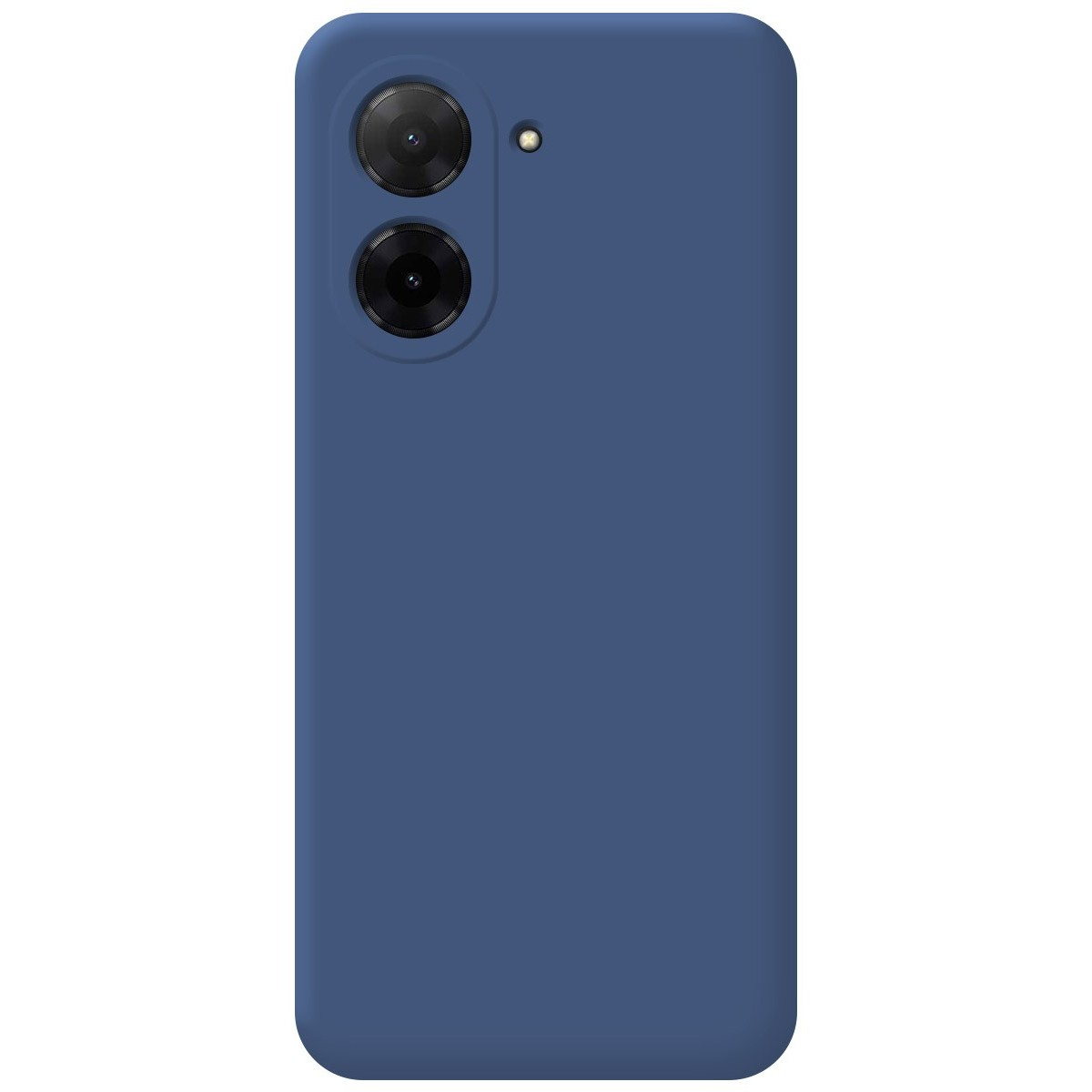Una custodia blu con due lenti della fotocamera in alto.
