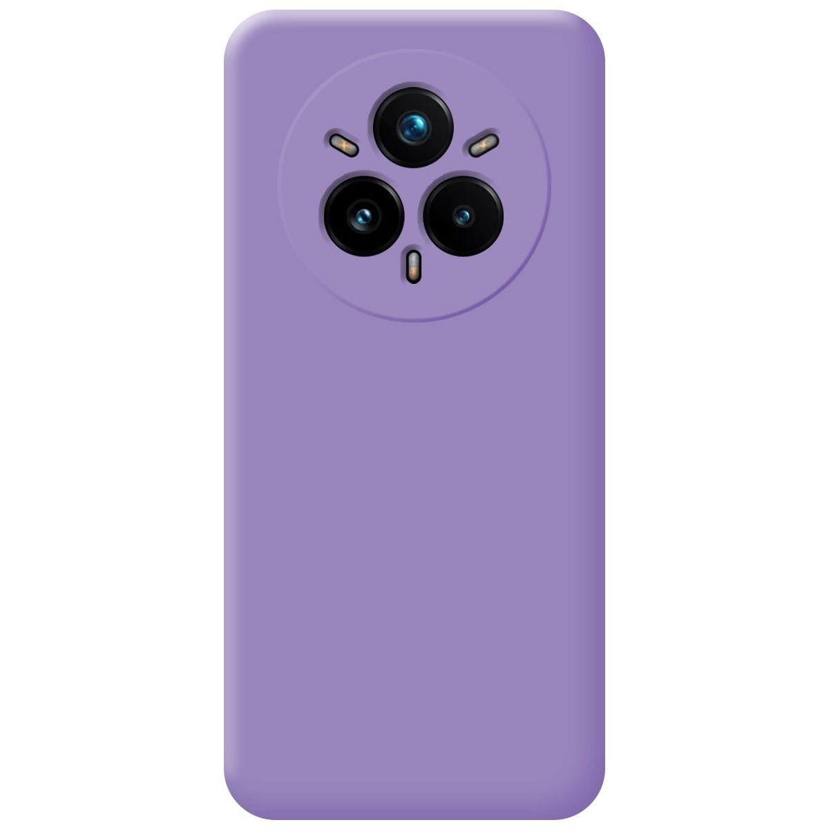Una custodia per telefono viola. Mostra la parte posteriore del telefono con il sistema della fotocamera.