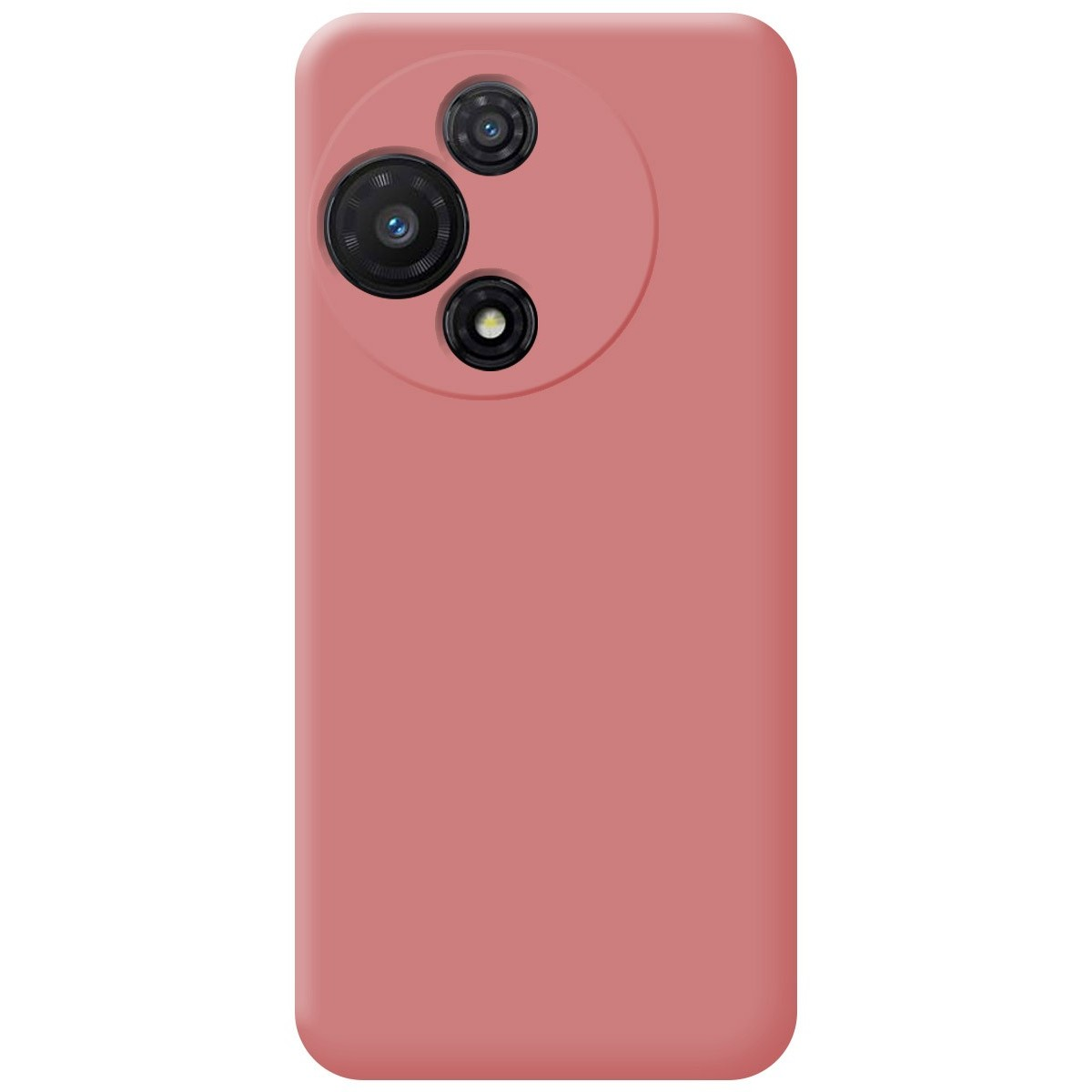Custodia rosa per telefono con tre fotocamere.