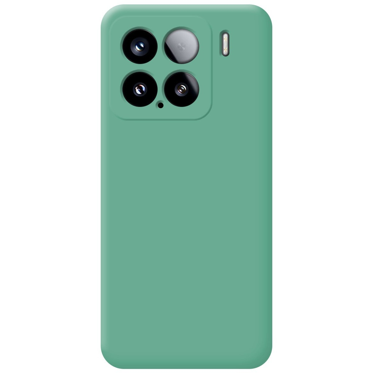 Custodia per telefono verde unita con ritagli per la fotocamera. Nessuno schermo del telefono è visibile.