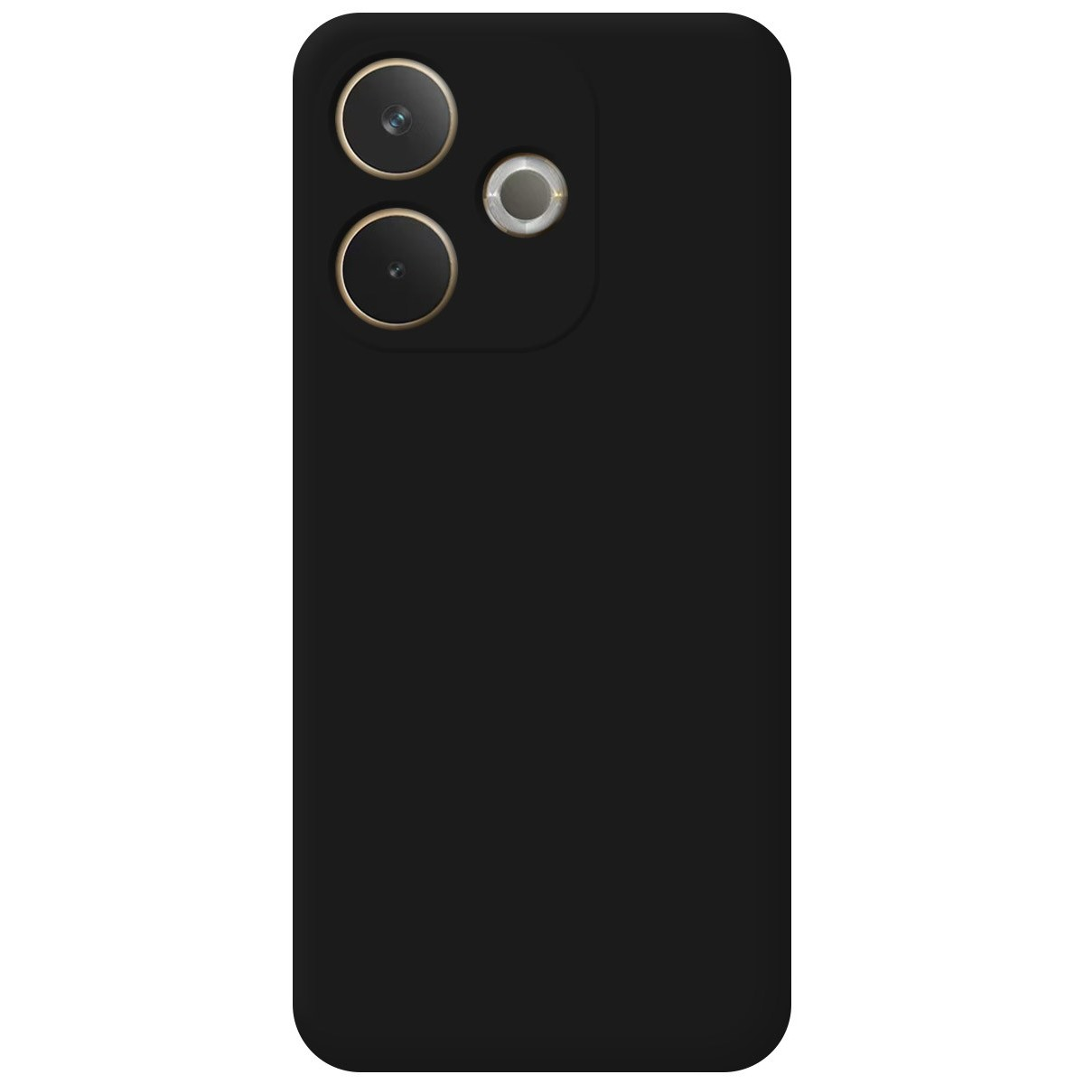 Custodia per telefono nera unita con ritagli per la fotocamera. Nessuno schermo del telefono è visibile.