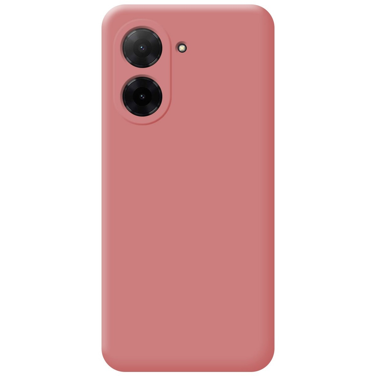 Custodia rosa con fotocamera. Lo schermo mostra ora e dettagli della città.
