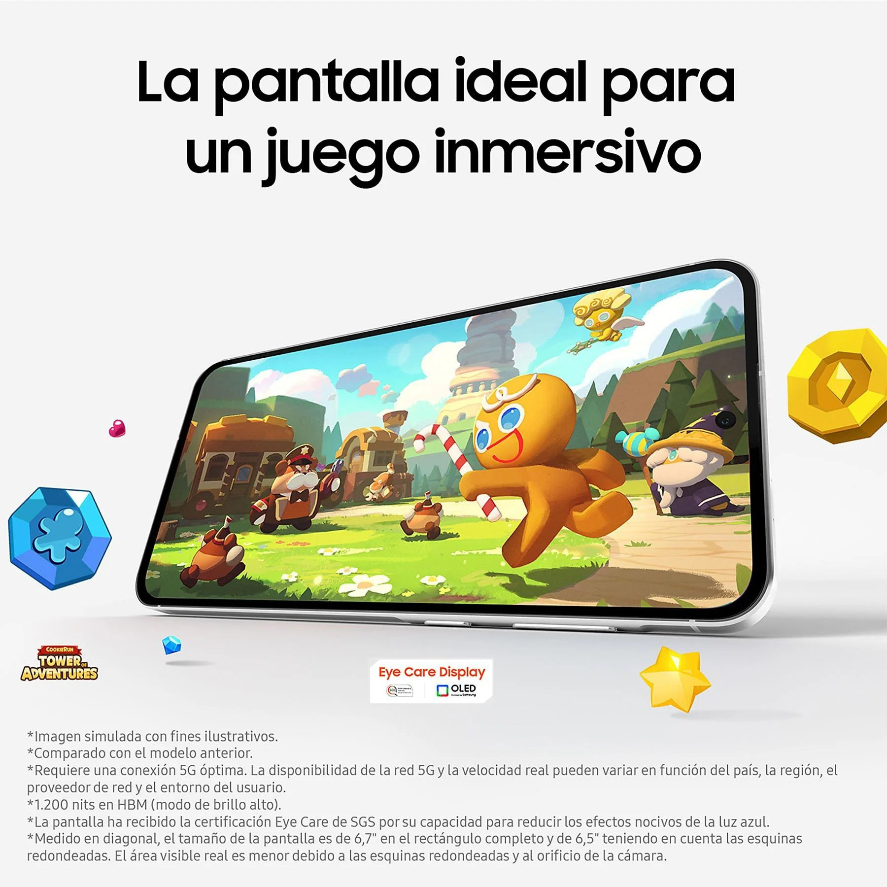 Un teléfono jugando con un hombre de jengibre. El texto dice 'La pantalla ideal para un juego inmersivo'.