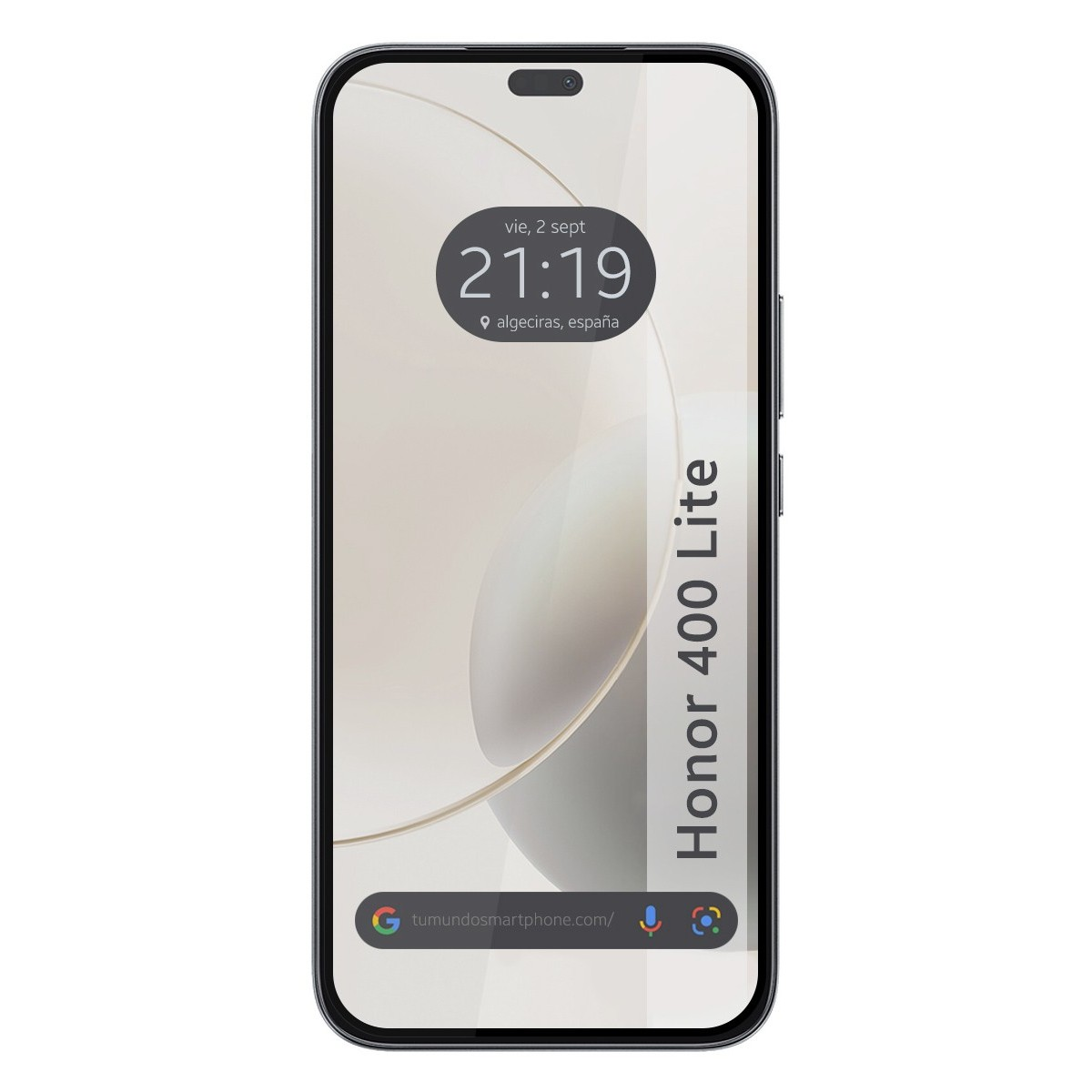 Smartphone con protezione schermo. Lo schermo mostra orologio e icone. Il telefono è nero.