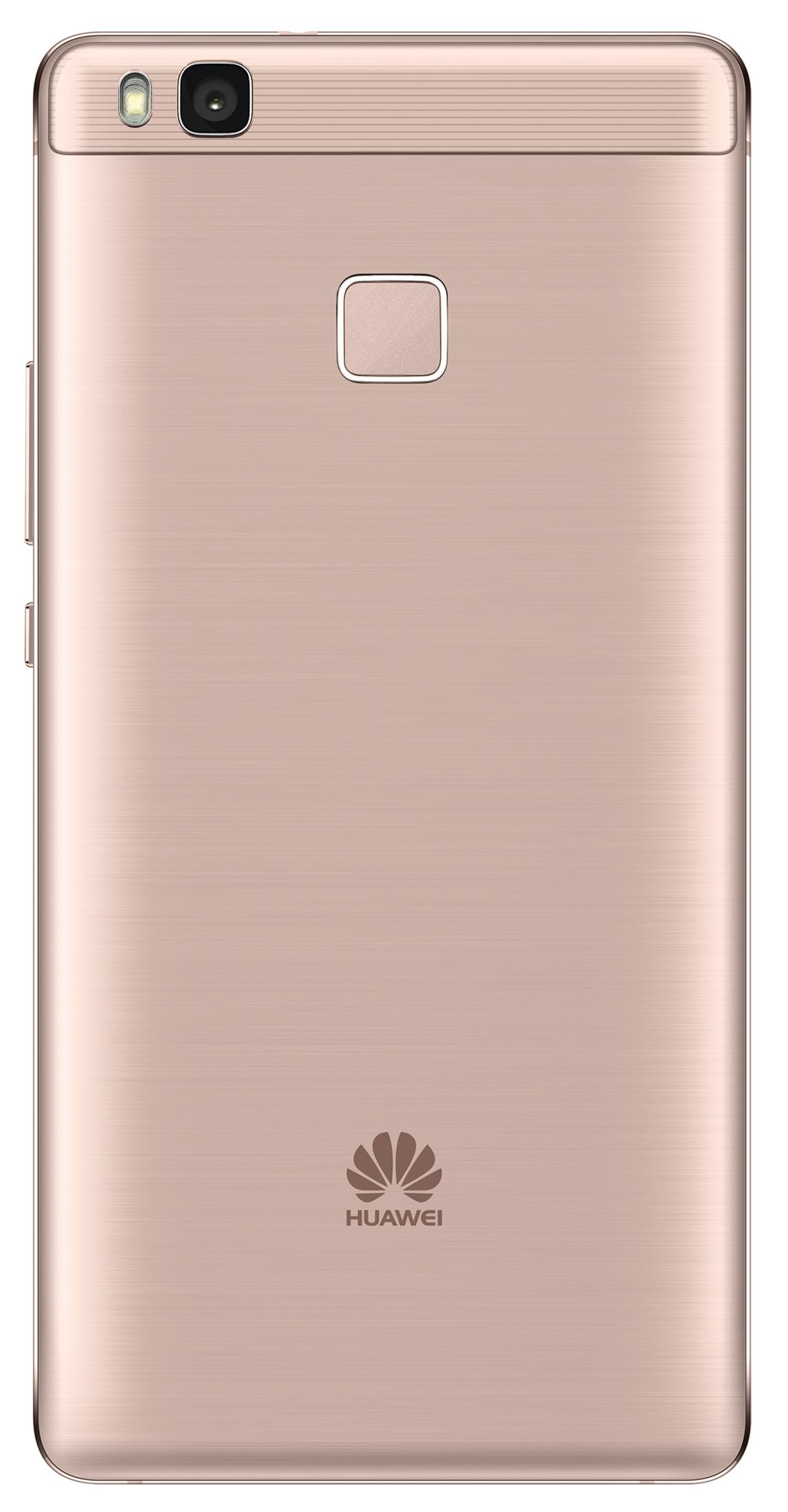 Rückseite eines goldenen Telefons mit Kamera und Fingerabdrucksensor. Huawei-Logo unten.