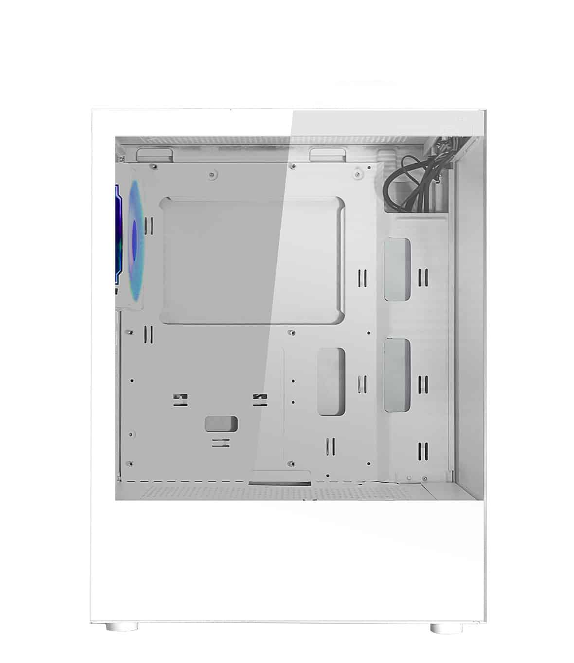 Case per computer bianco, aperto, vista interna.