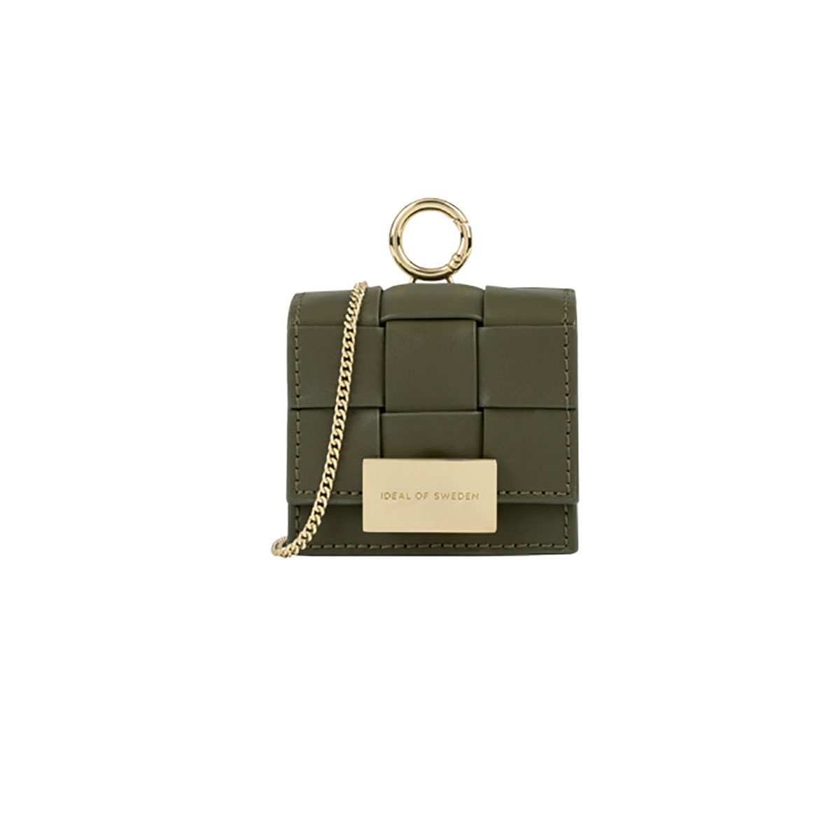 Funda verde oliva Ideal of Sweden con cadena y cierre dorado.