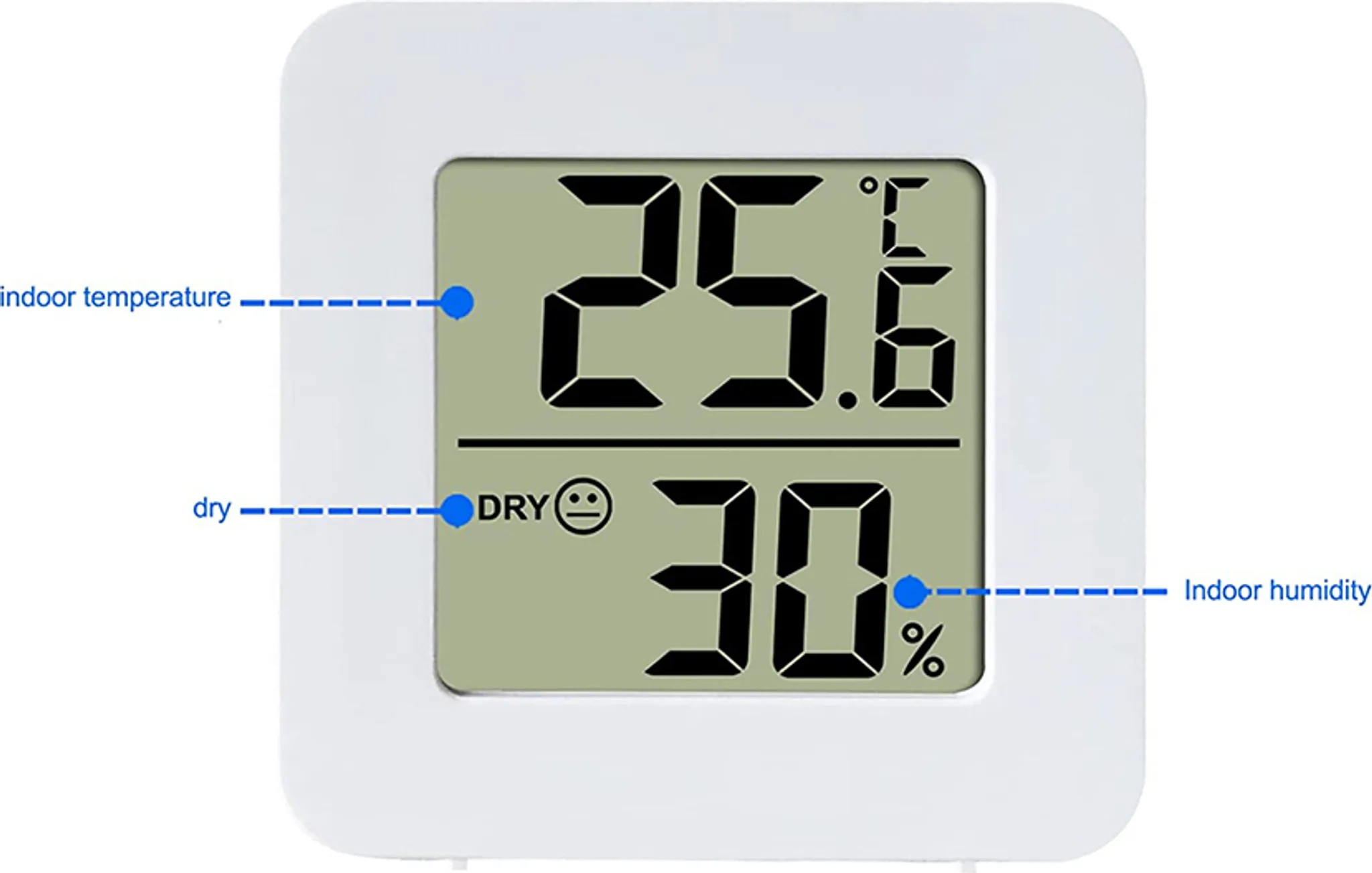 Digitales Thermometer mit Temperatur- und Feuchtigkeitsanzeige.